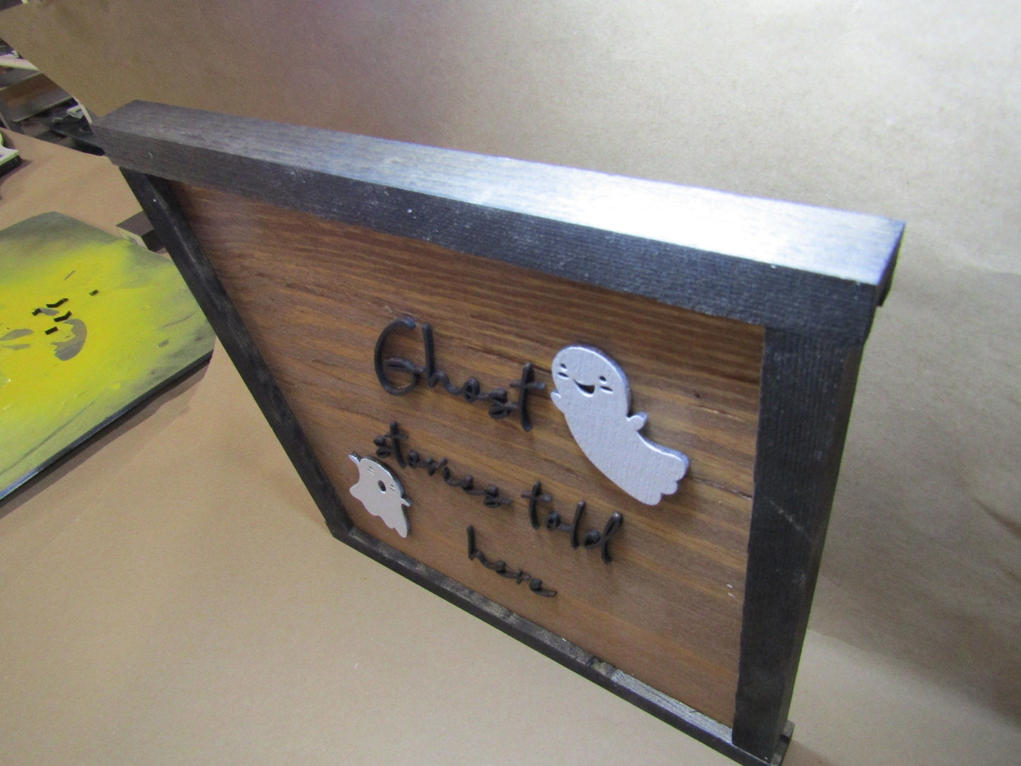 Wooden Halloween Sign Ghosts Ghost Stories Told Here Theme Cute Spooky Fall Decor Trick Or Treat 3D Raised Text Handmade Framed Signage