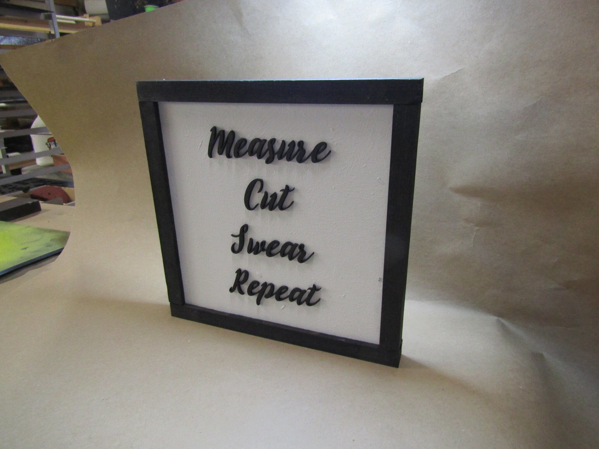 Wooden Crafter Sign Funny Measure Cut Swear Repeat Sew Seamstress Craft Room Decor Garage Carpenter Do It Yourself 3D Raised Text Handmade