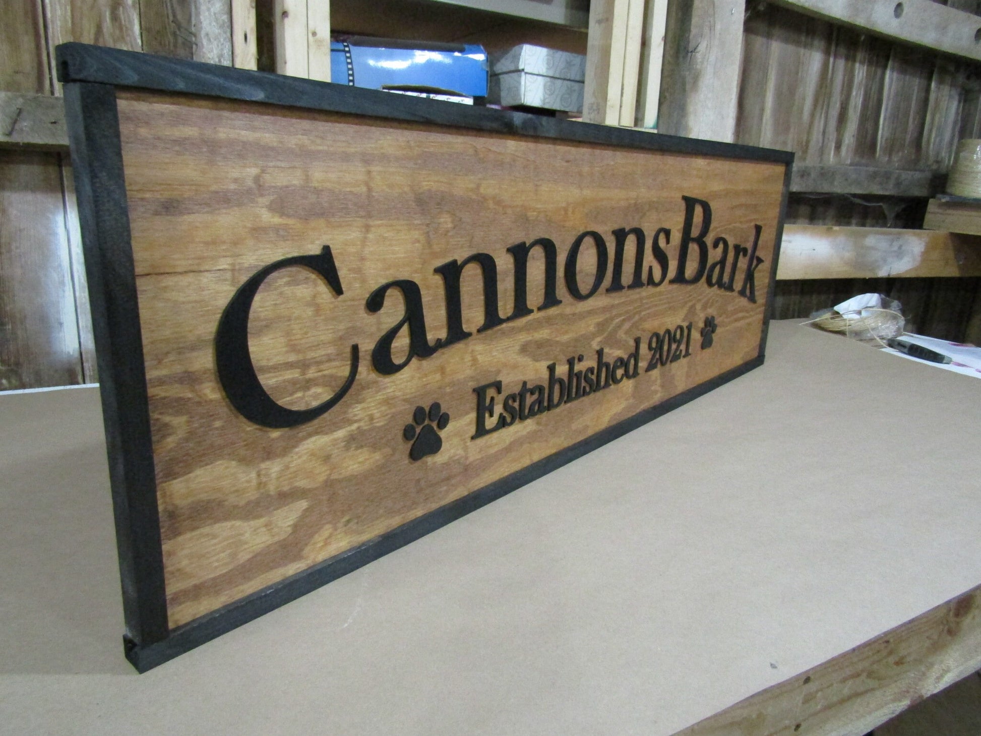 Large Custom Ranch Sign Paw Print Over-sized Rustic Business Logo Company Name Established Wood Laser Cut Out 3D Extra Large Handmade