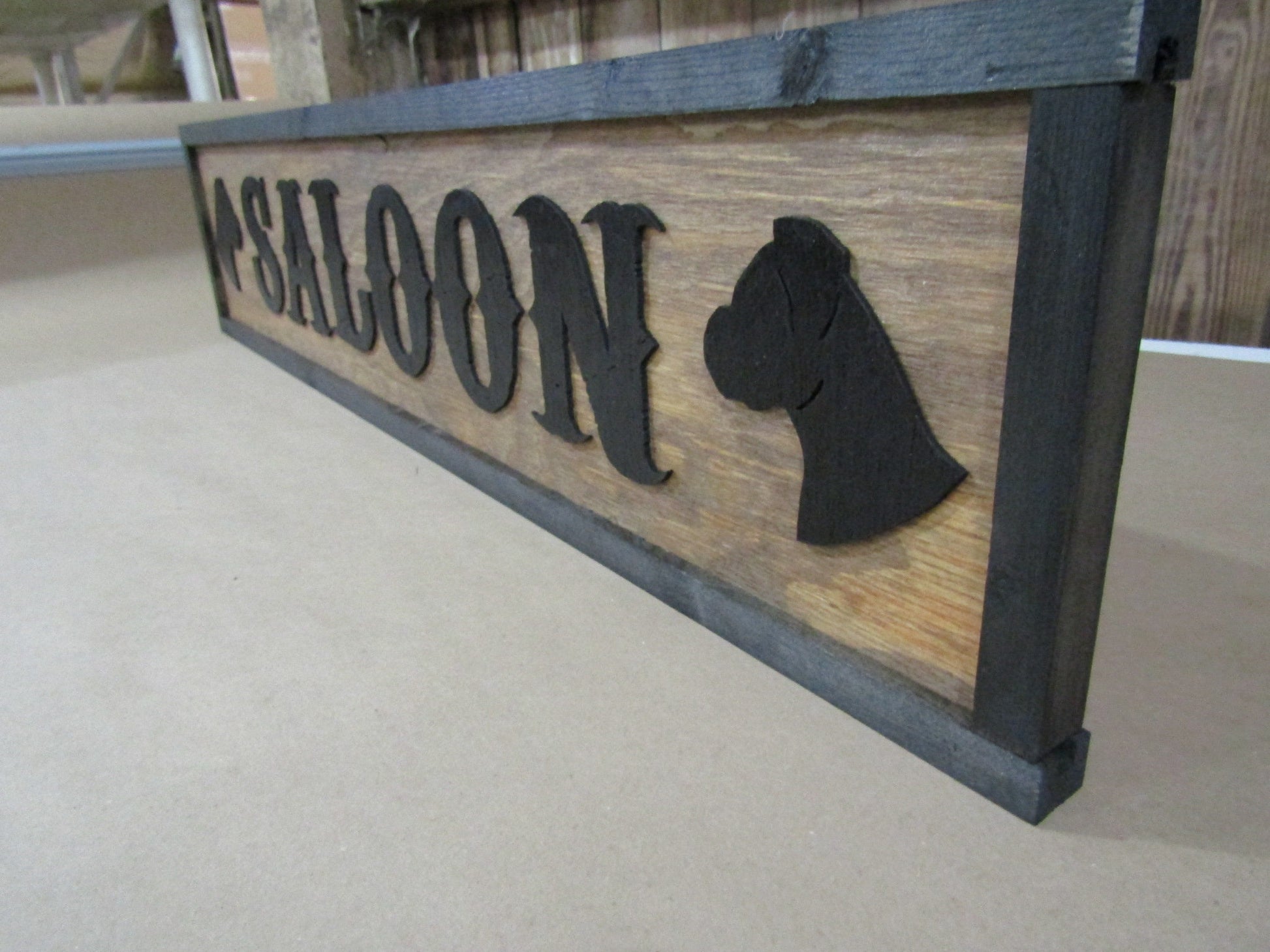 Large Custom Ranch Sign Saloon Western Dog Boxer Over-sized Rustic Business Logo Wood Laser Cut Out 3D Extra Large Sign Footstepsinthepast