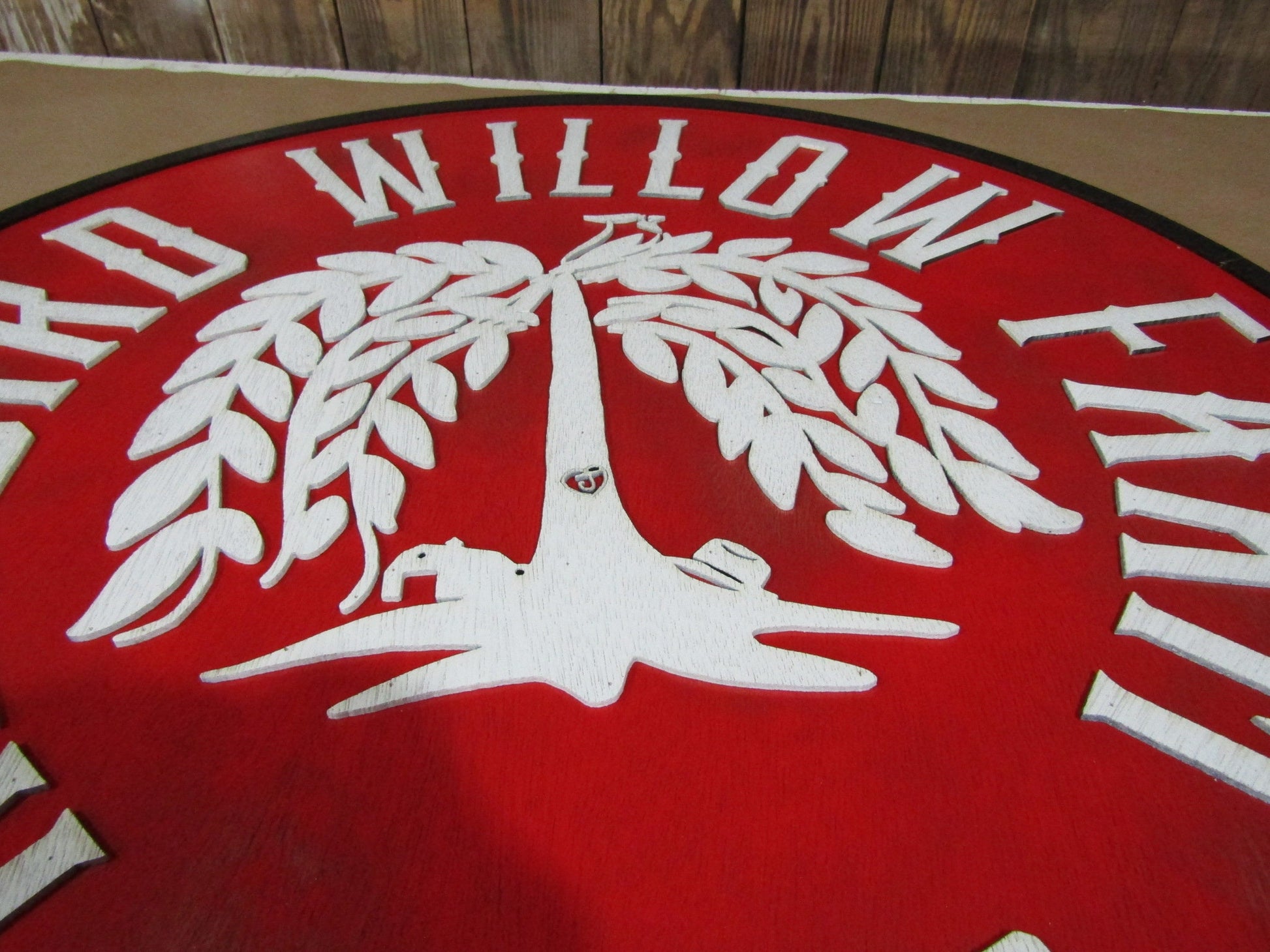 Large Round Custom Sign Commerical Signage Tree Farm Willow Tree Redbird Red Personalized Logo Emblem Made To Order 3D Raised Text Handmade