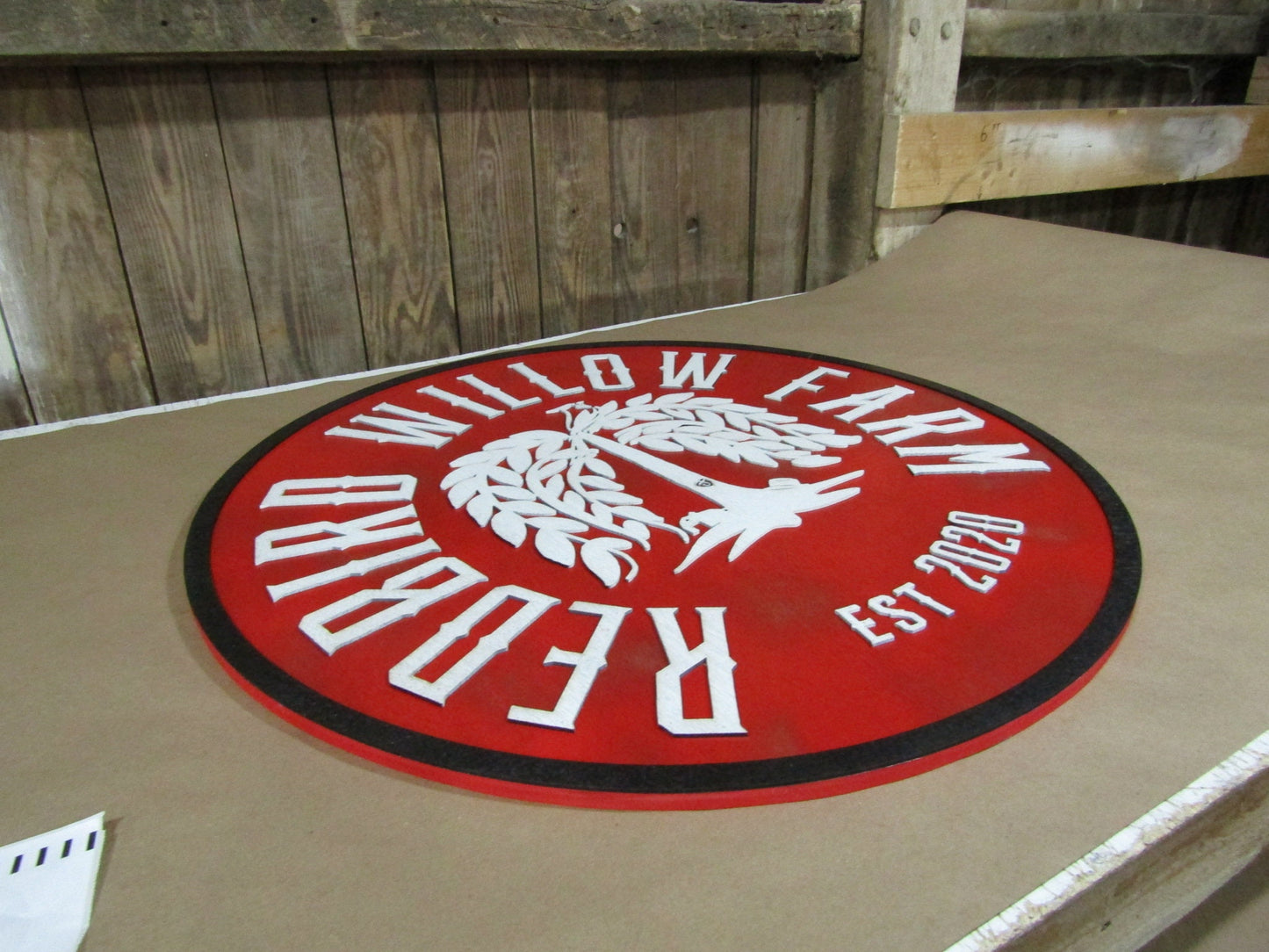 Large Round Custom Sign Commerical Signage Tree Farm Willow Tree Redbird Red Personalized Logo Emblem Made To Order 3D Raised Text Handmade
