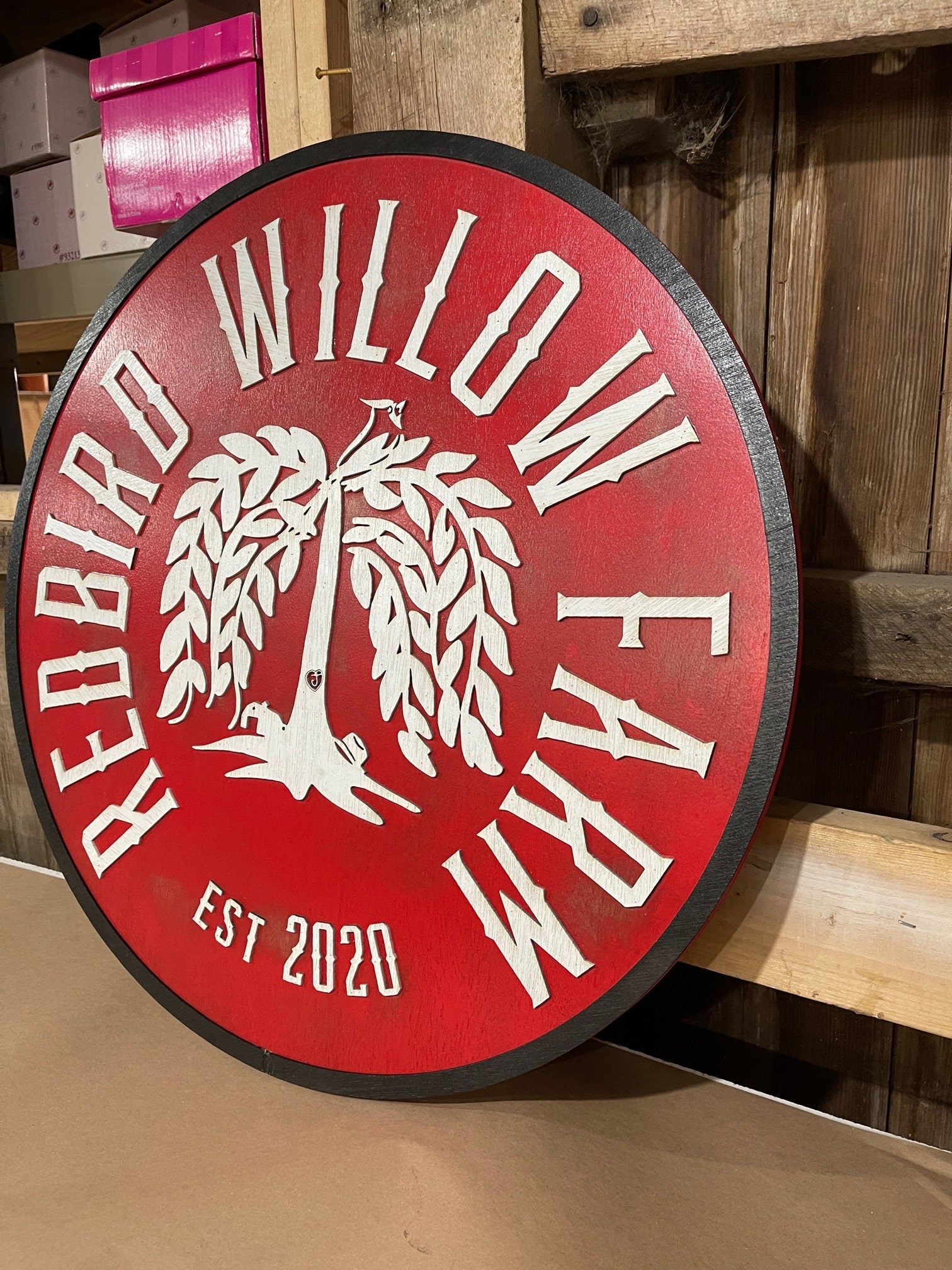 lot of 2 Extra Large Round Custom Signs Redbird Willow Tree Farm 3D Commerical Signage Signs Matching Business Logo Free Ship Made To Order