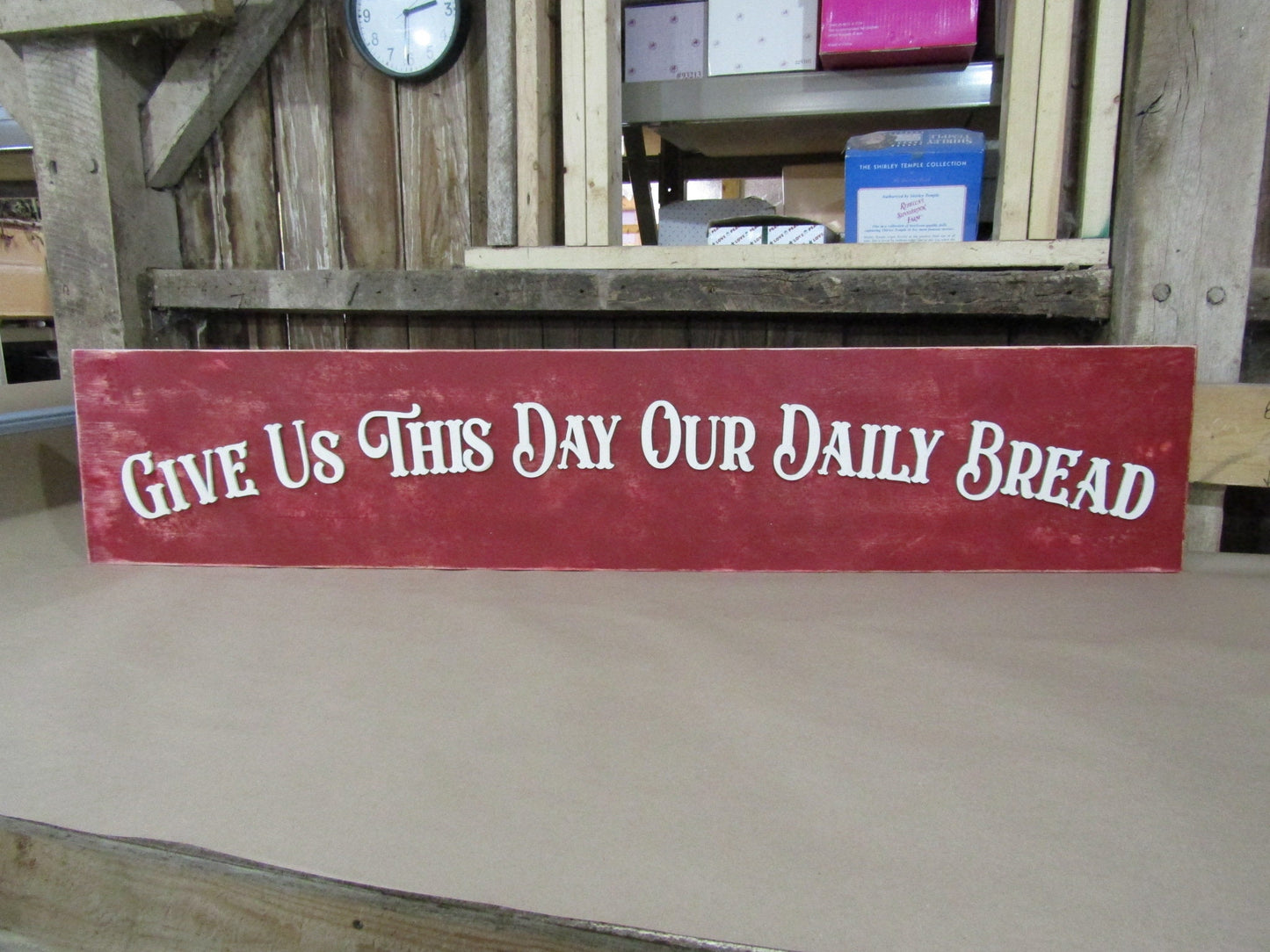 Large Custom Distressed Sign Give Us This Day Rustic Our Daily Bread Red Barn Country Wood 3D Extra Large Sign Footstepsinthepast Primitive