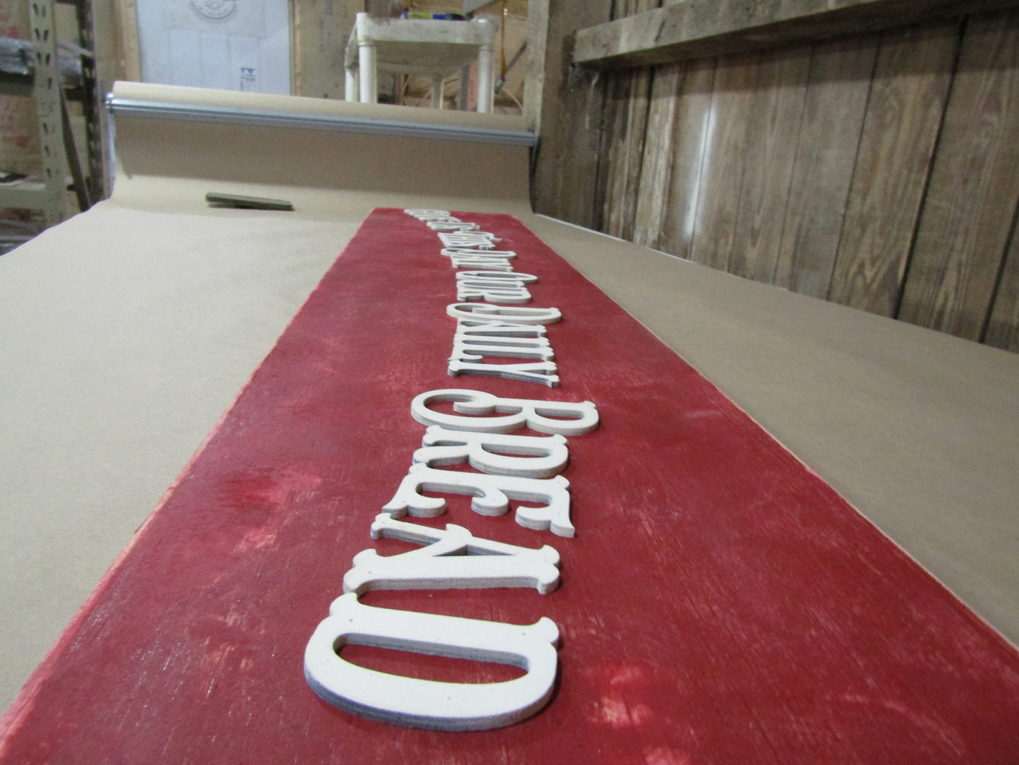 Large Custom Distressed Sign Give Us This Day Rustic Our Daily Bread Red Barn Country Wood 3D Extra Large Sign Footstepsinthepast Primitive