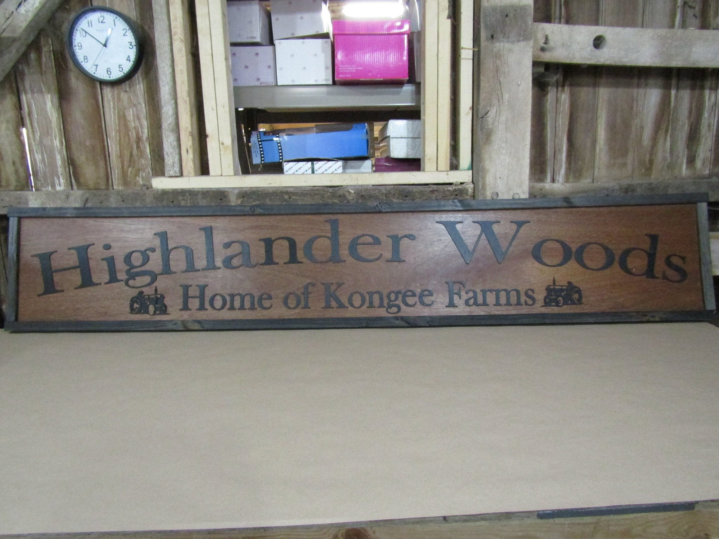 Large Custom Farm Sign Highlander Woods Tractor Over-sized Rustic Business Logo Wood Laser Cut Out 3D Extra Large Sign Footstepsinthepast