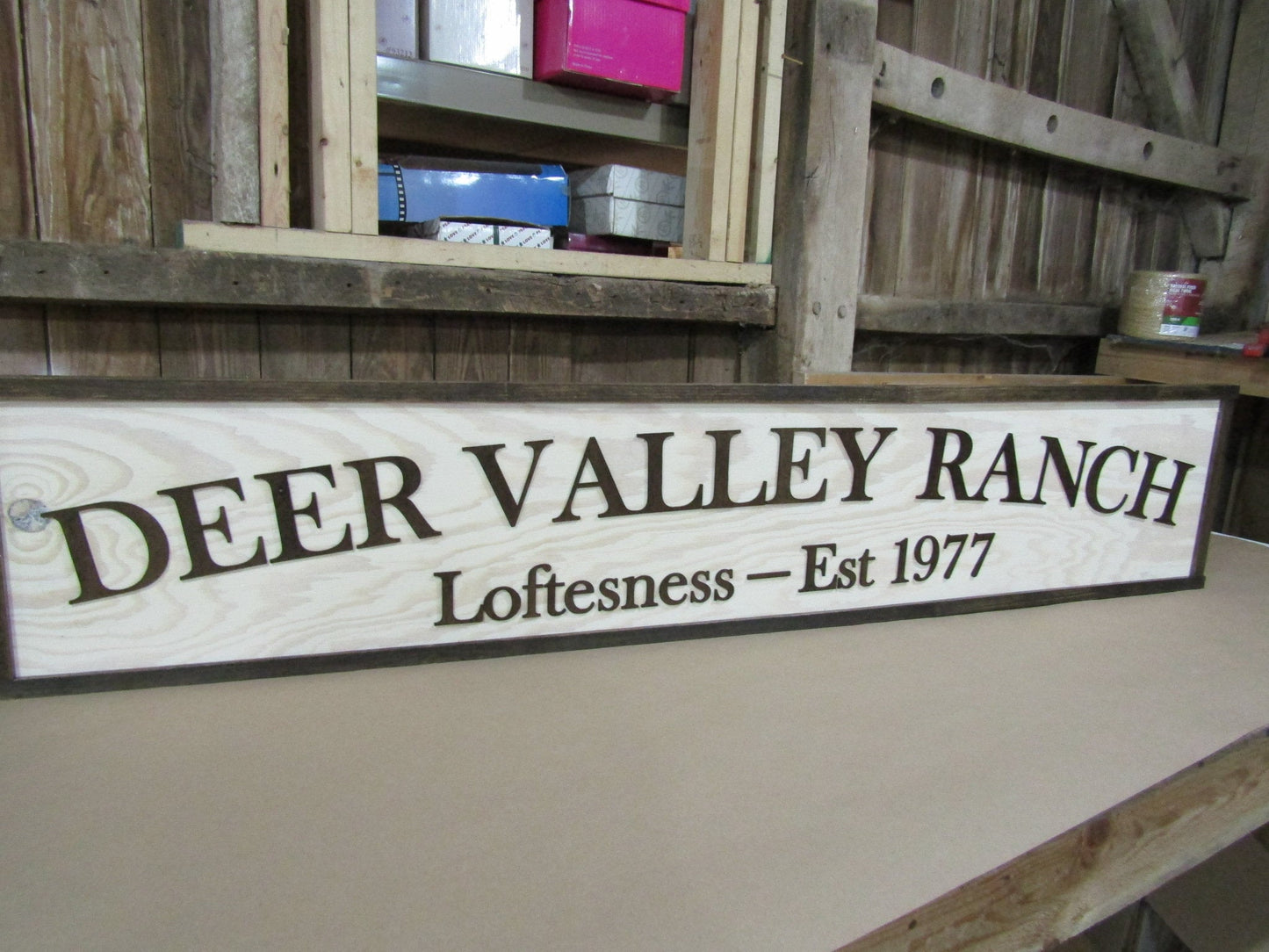 Large Custom Deer Ranch Sign Wooden Over-sized Rustic Business Logo Wood Laser Cut Out 3D Made to Order Signage Entrance Personalized XL