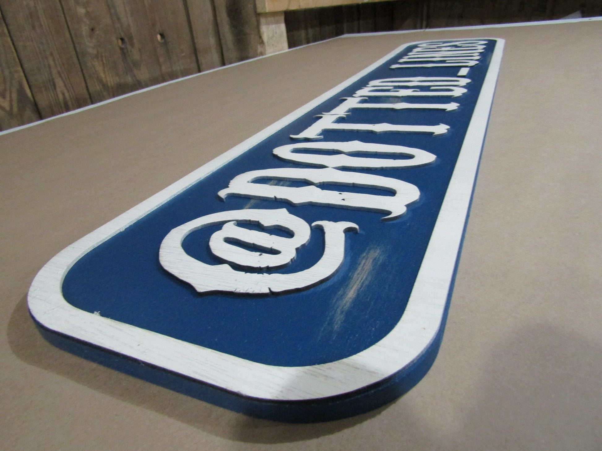 Large Custom Distressed Sign Social Influencer Over-sized Rustic Business Logo Bar Barn Country Wood 3D Username Personalized Signage Blue