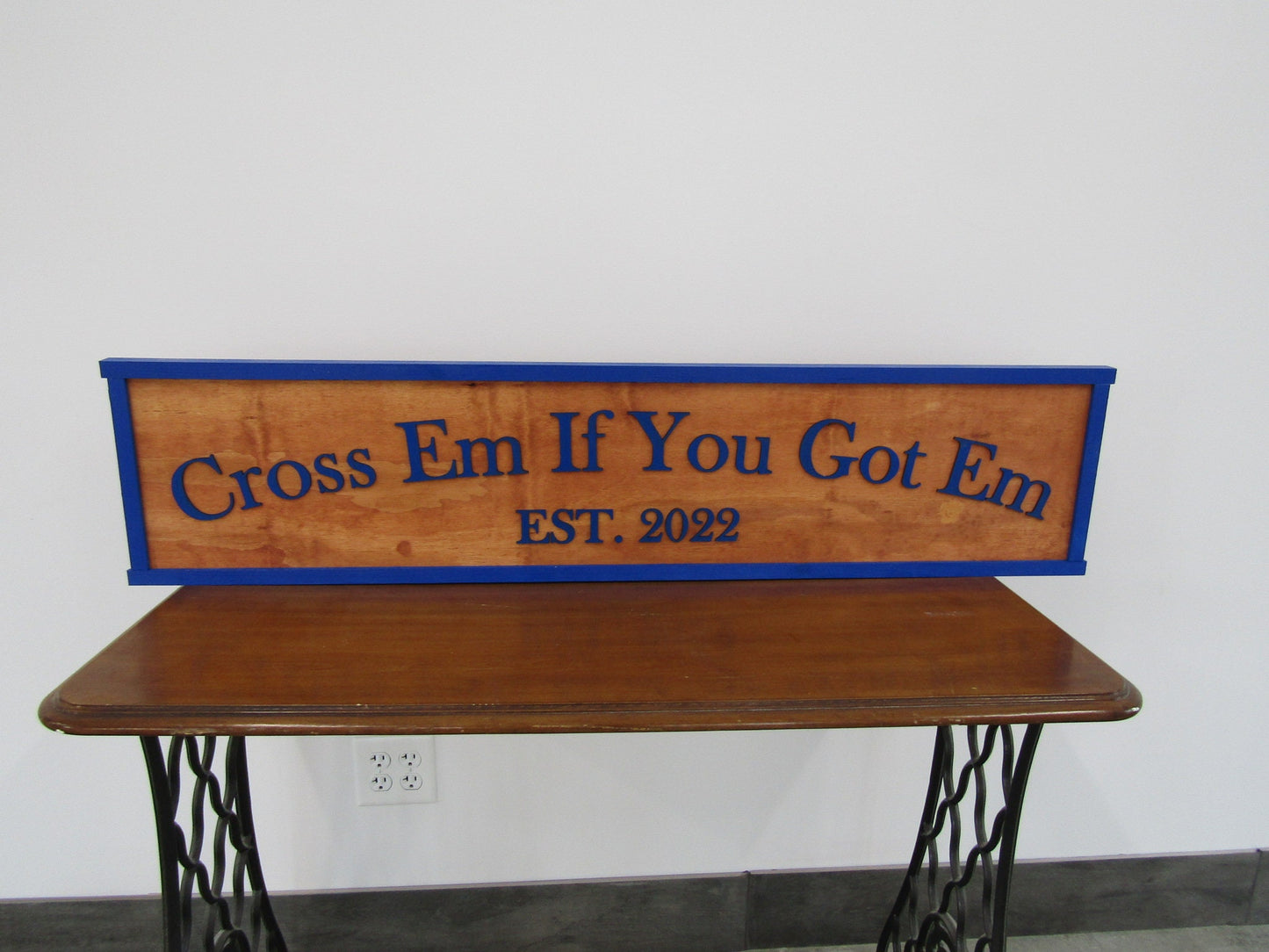 Large Custom Sign Oversized Rustic Cross Em If You Got Em Business Blue Logo Wood Laser Cut Out 3D Extra Large Sign Footstepsinthepast
