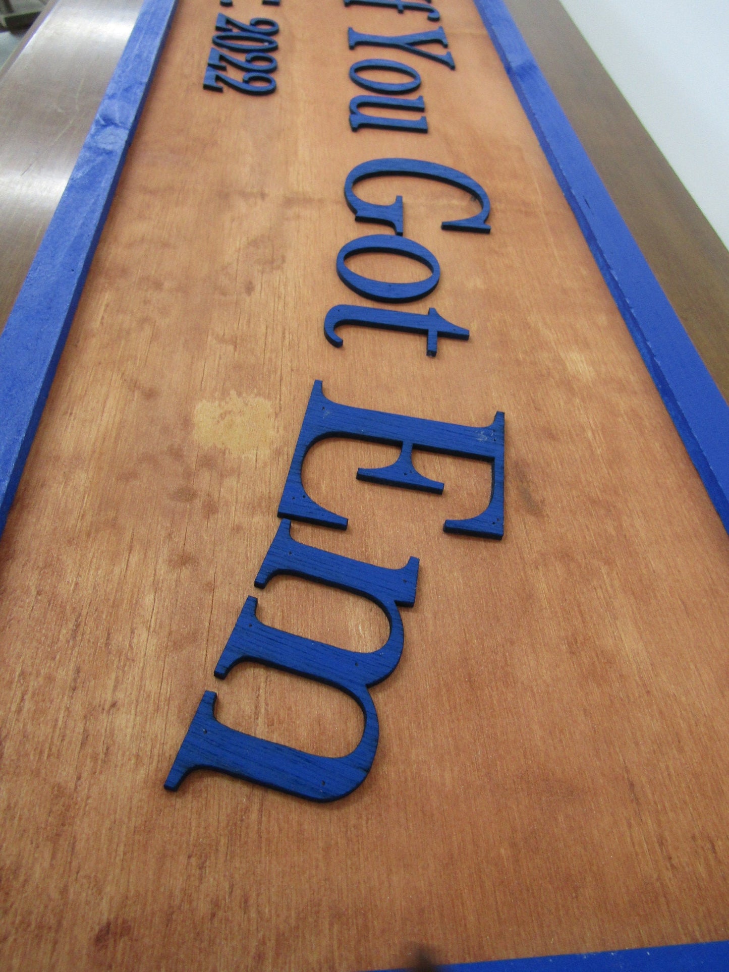 Large Custom Sign Oversized Rustic Cross Em If You Got Em Business Blue Logo Wood Laser Cut Out 3D Extra Large Sign Footstepsinthepast