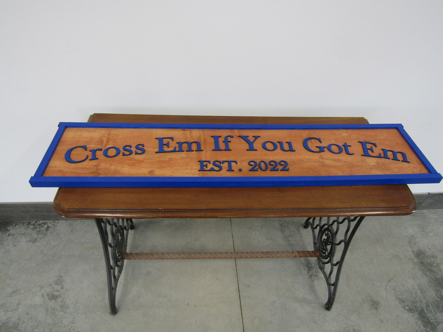 Large Custom Sign Oversized Rustic Cross Em If You Got Em Business Blue Logo Wood Laser Cut Out 3D Extra Large Sign Footstepsinthepast