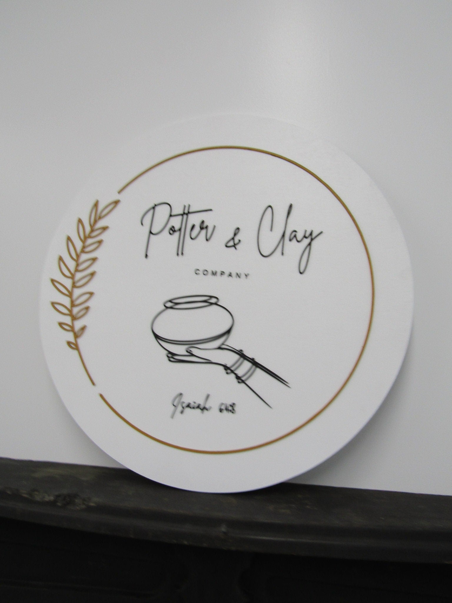 Custom Sign Round Business Commerical Signage Minimalist Made to Order Pottery Clay Store Front Small Shop Logo Hand Circle Wooden Handmade