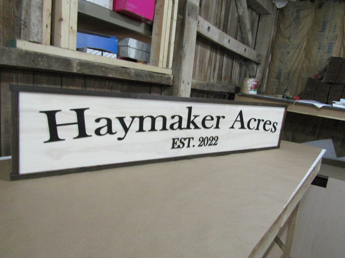 Large Custom Wooden Sign Personalized Farm Acres Haymaker Homestead Indoor Outdoor Made to Order 3D Handmade Country Rustic Driveway Framed
