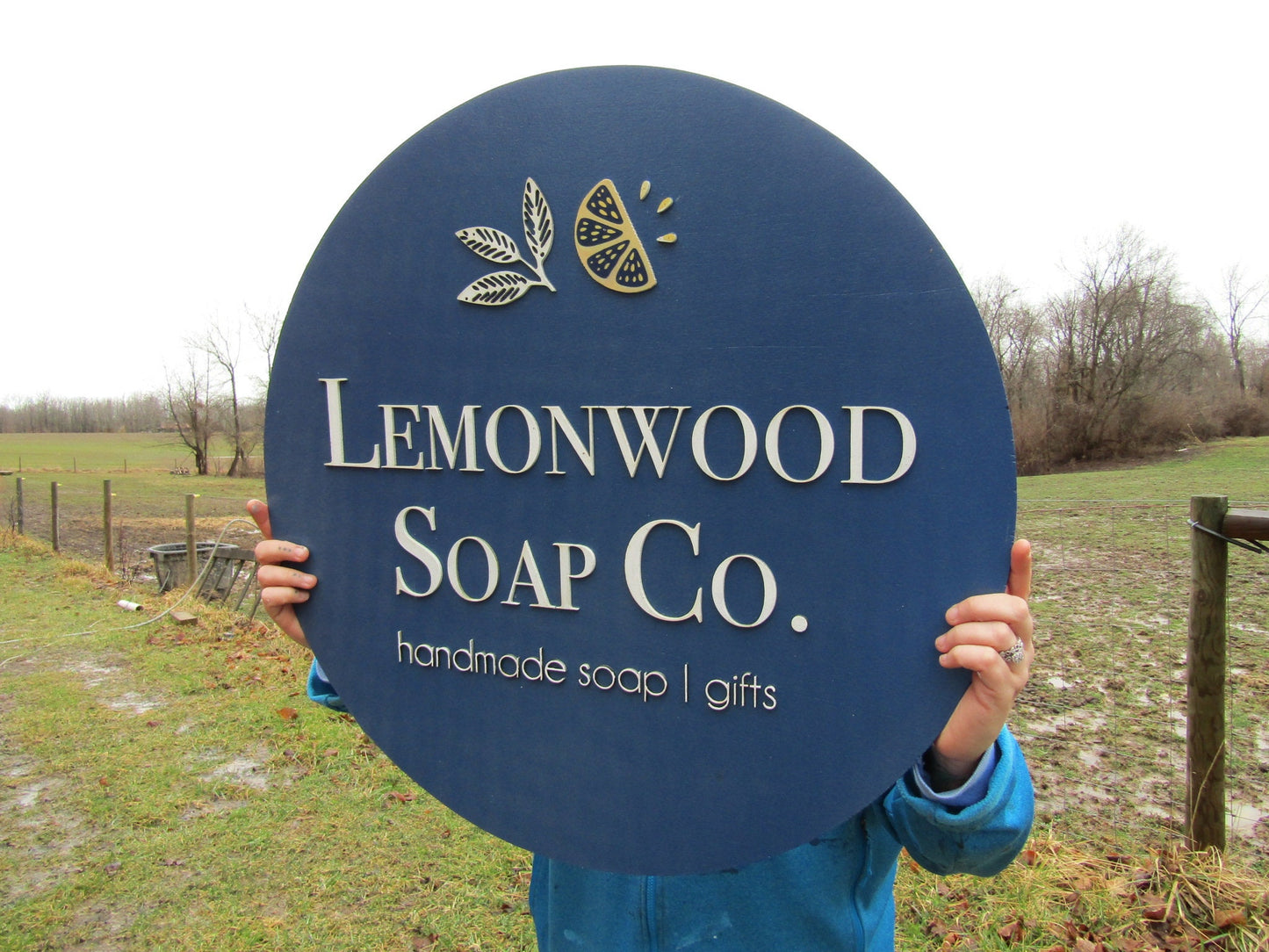 Custom Sign Round Business Commerical Signage Single Or Double Sided Made to Order Store Front Small Shop Logo Lemon Circle Wooden Handmade