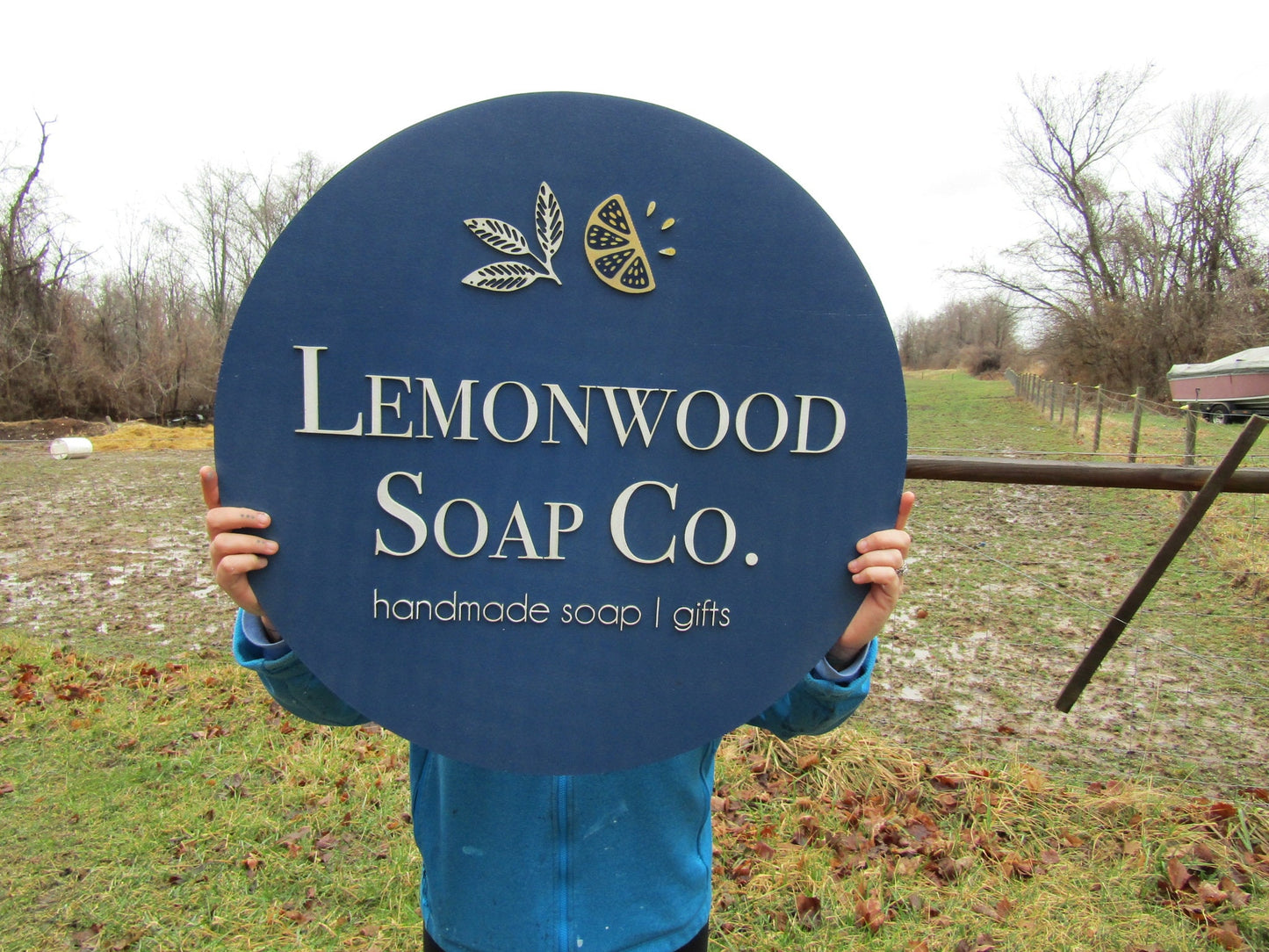 Custom Sign Round Business Commerical Signage Single Or Double Sided Made to Order Store Front Small Shop Logo Lemon Circle Wooden Handmade