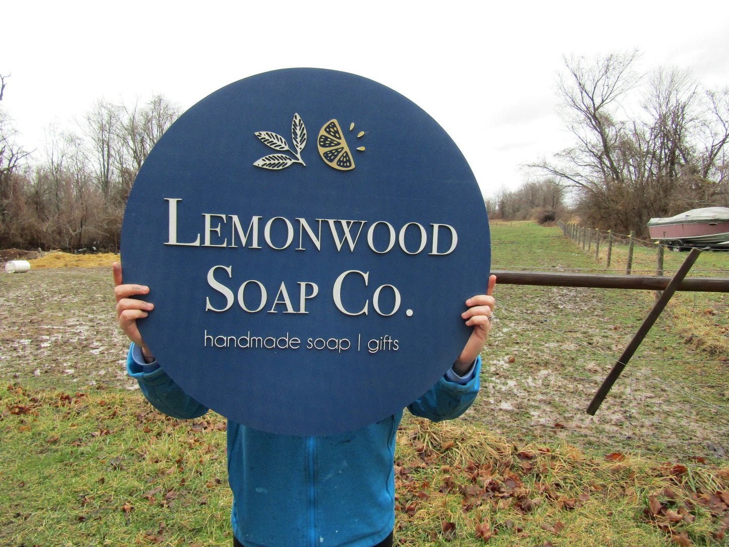 Custom Sign Round Business Commerical Signage Single Or Double Sided Made to Order Store Front Small Shop Logo Lemon Circle Wooden Handmade