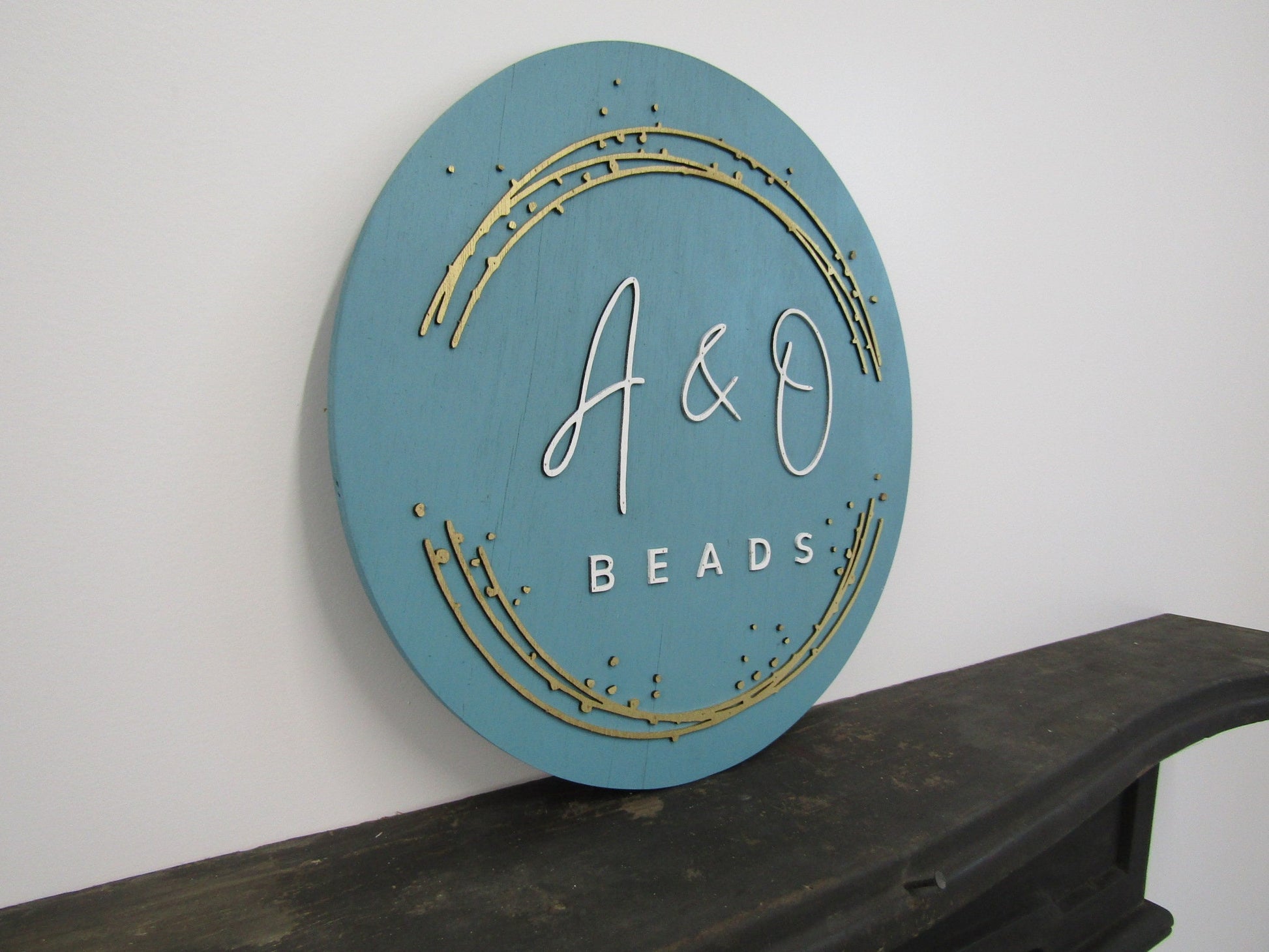 Custom Sign Round Business Commerical Signage Minimalist Made to Order Bubbles Beads Store Front Small Shop Logo Circle Wooden Handmade