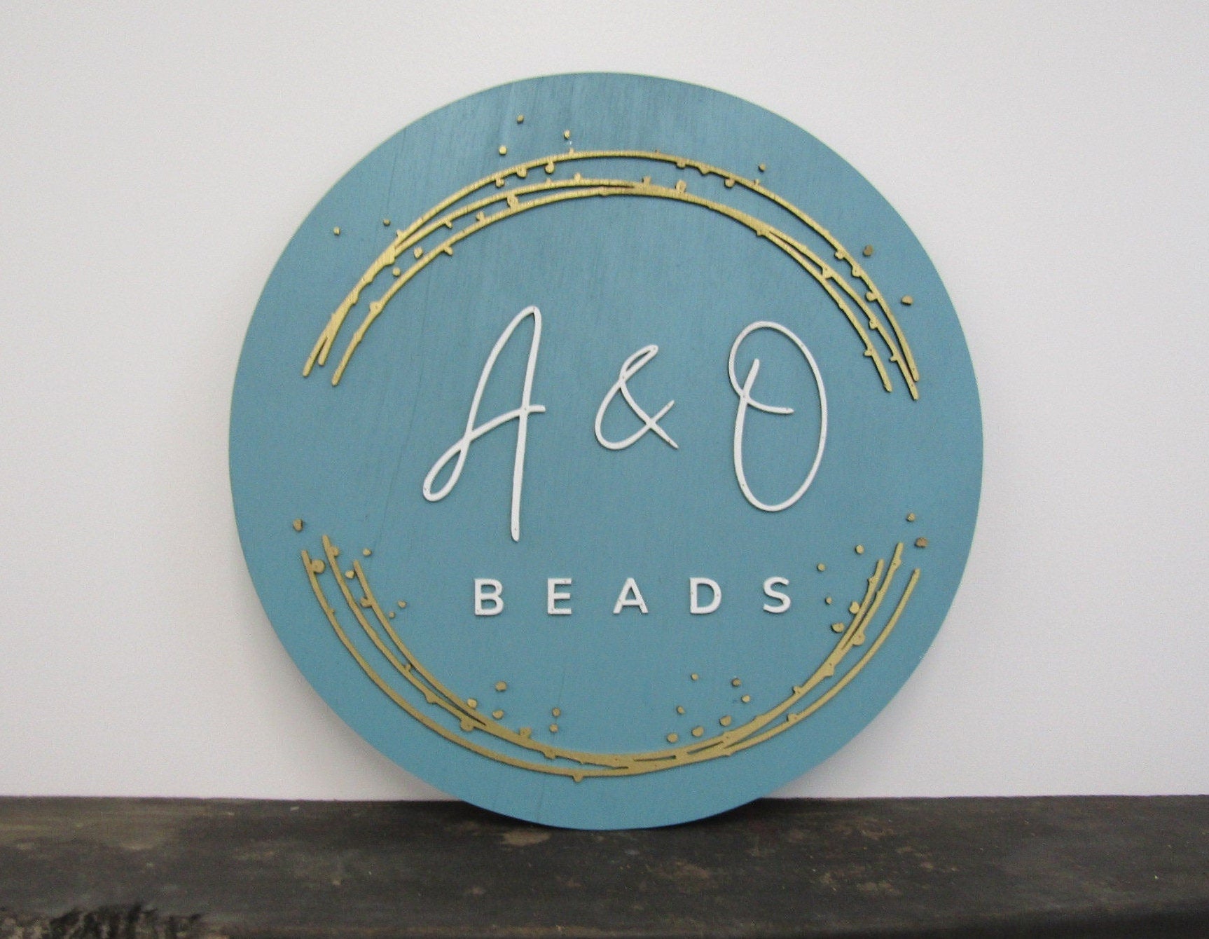 Custom Sign Round Business Commerical Signage Minimalist Made to Order Bubbles Beads Store Front Small Shop Logo Circle Wooden Handmade