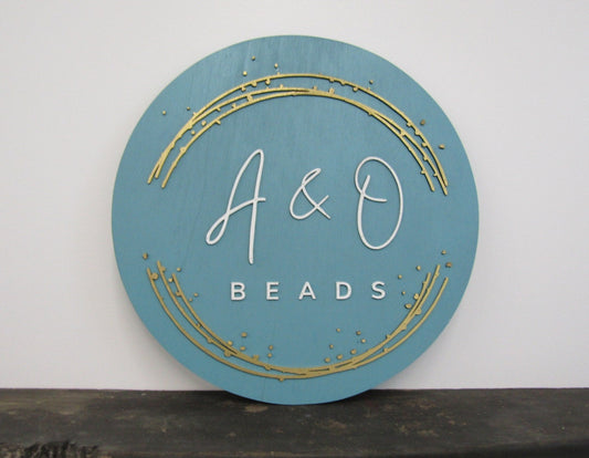 Custom Sign Round Business Commerical Signage Minimalist Made to Order Bubbles Beads Store Front Small Shop Logo Circle Wooden Handmade