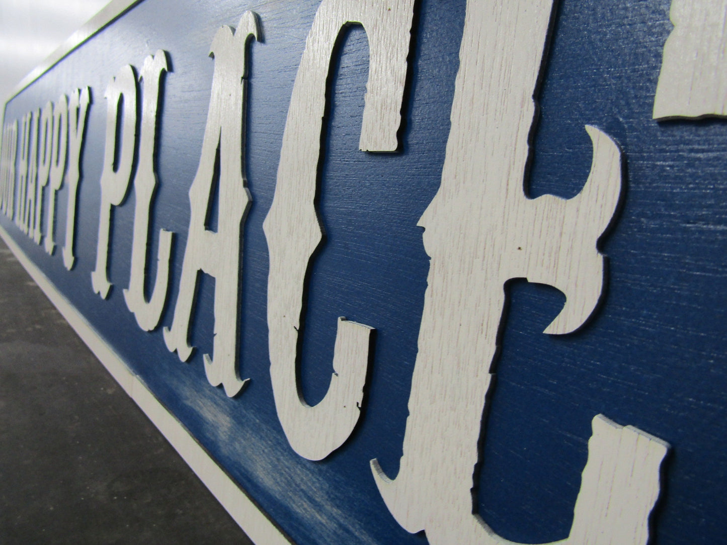 Large Custom Distressed Sign Our Happy Place Oversized Rustic Business Logo Bar Barn Country Wood 3D Extra Large Sign Footstepsinthepast