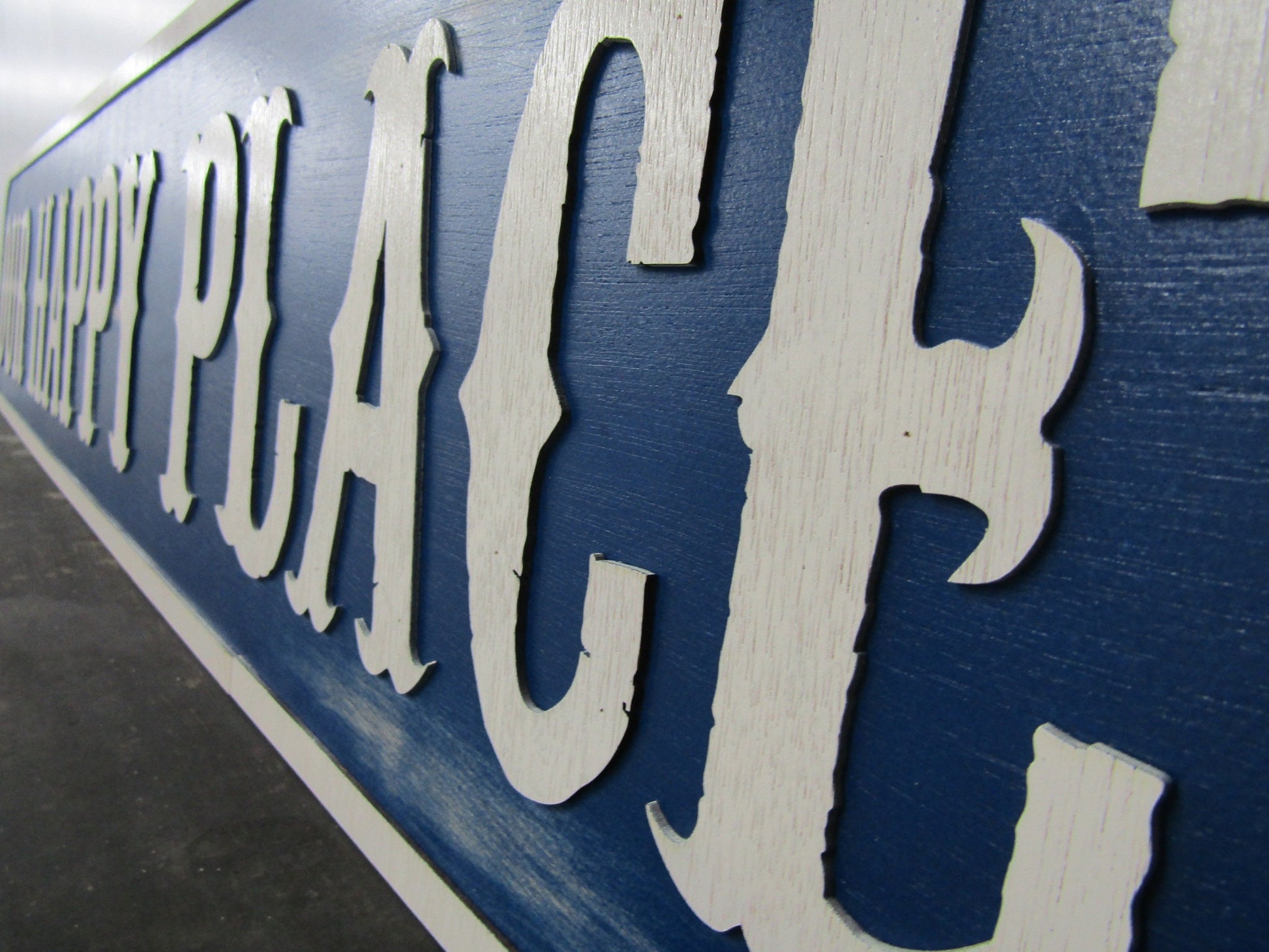 Large Custom Distressed Sign Our Happy Place Oversized Rustic Business Logo Bar Barn Country Wood 3D Extra Large Sign Footstepsinthepast