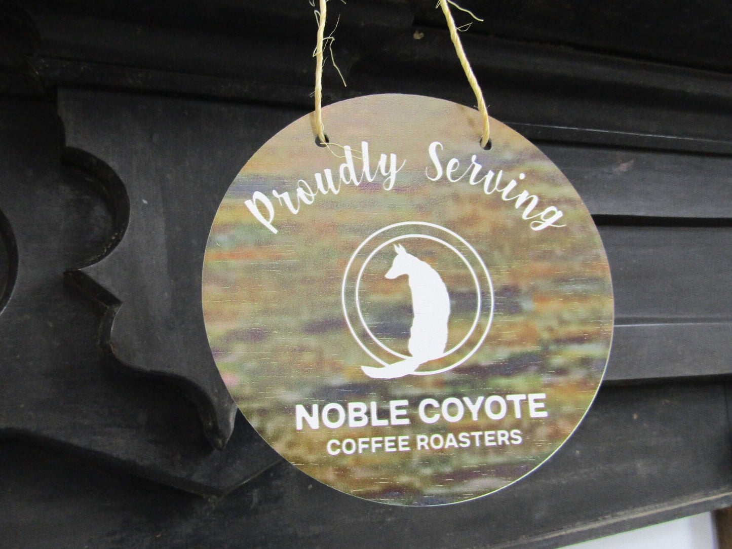 Your Actual Logo Service Coffee Roasters Coyote Round Small Business Hanging Sign Business Custom Circle Personalized Store Color Wood Print
