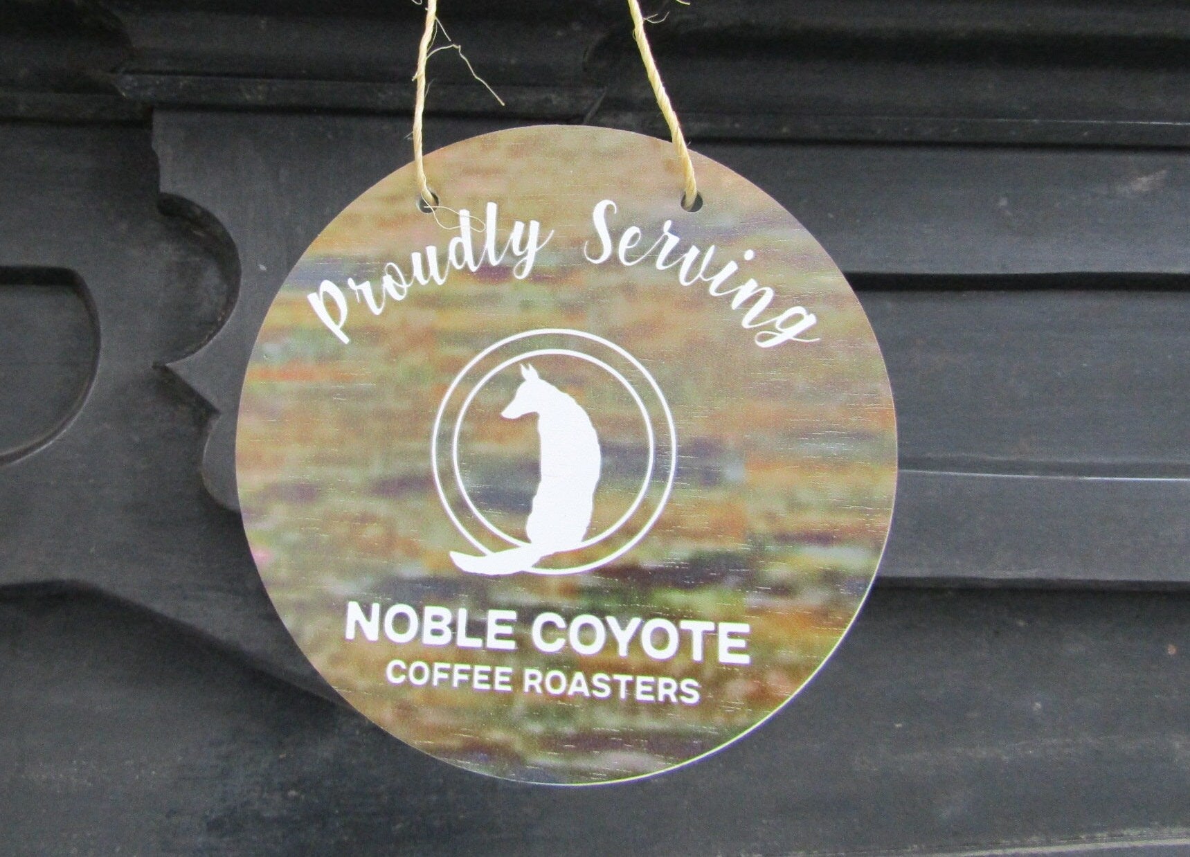 Your Actual Logo Service Coffee Roasters Coyote Round Small Business Hanging Sign Business Custom Circle Personalized Store Color Wood Print