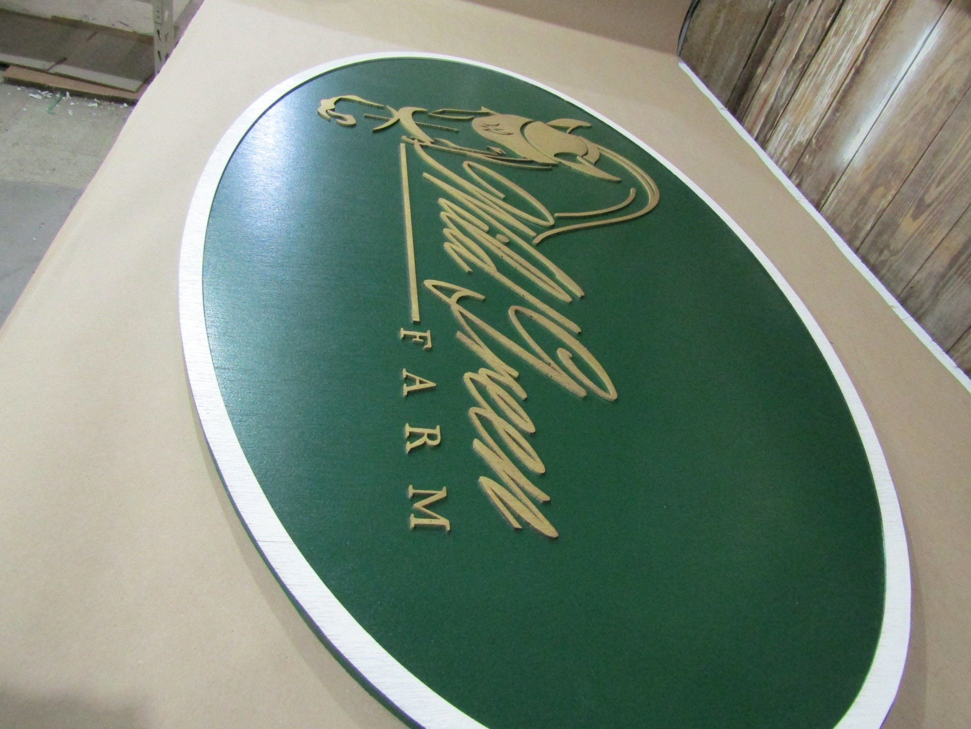 Custom Wood Sign Logo Laser Cut Out Large Oval Custom Wood Sign 3D Raised Text Wild Green Farms Horse Farm Horse Track Barn Farm Sign Border
