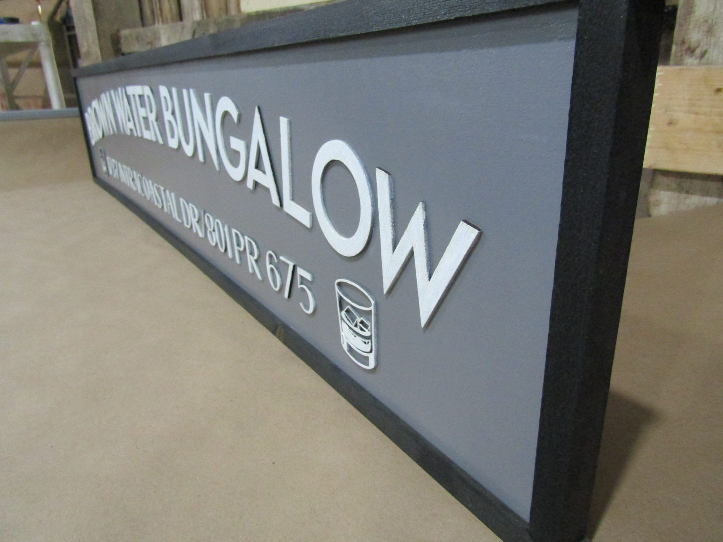 Large Custom Commerical Signage Business Name Address Sign Whiskey Bungalow Wood 3D Raised Text Sign Handmade Decor Store Front Costal Glass