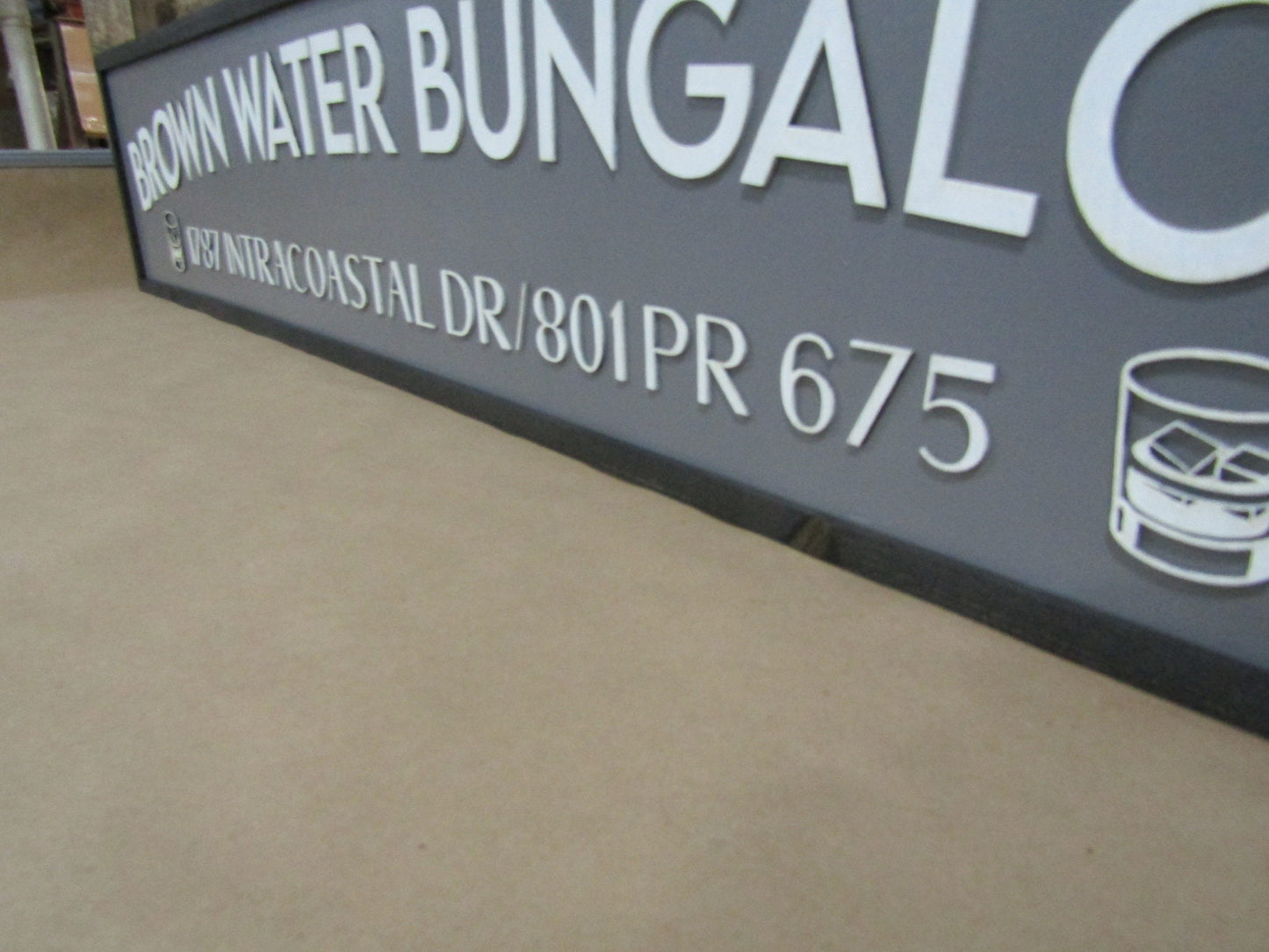 Large Custom Commerical Signage Business Name Address Sign Whiskey Bungalow Wood 3D Raised Text Sign Handmade Decor Store Front Costal Glass