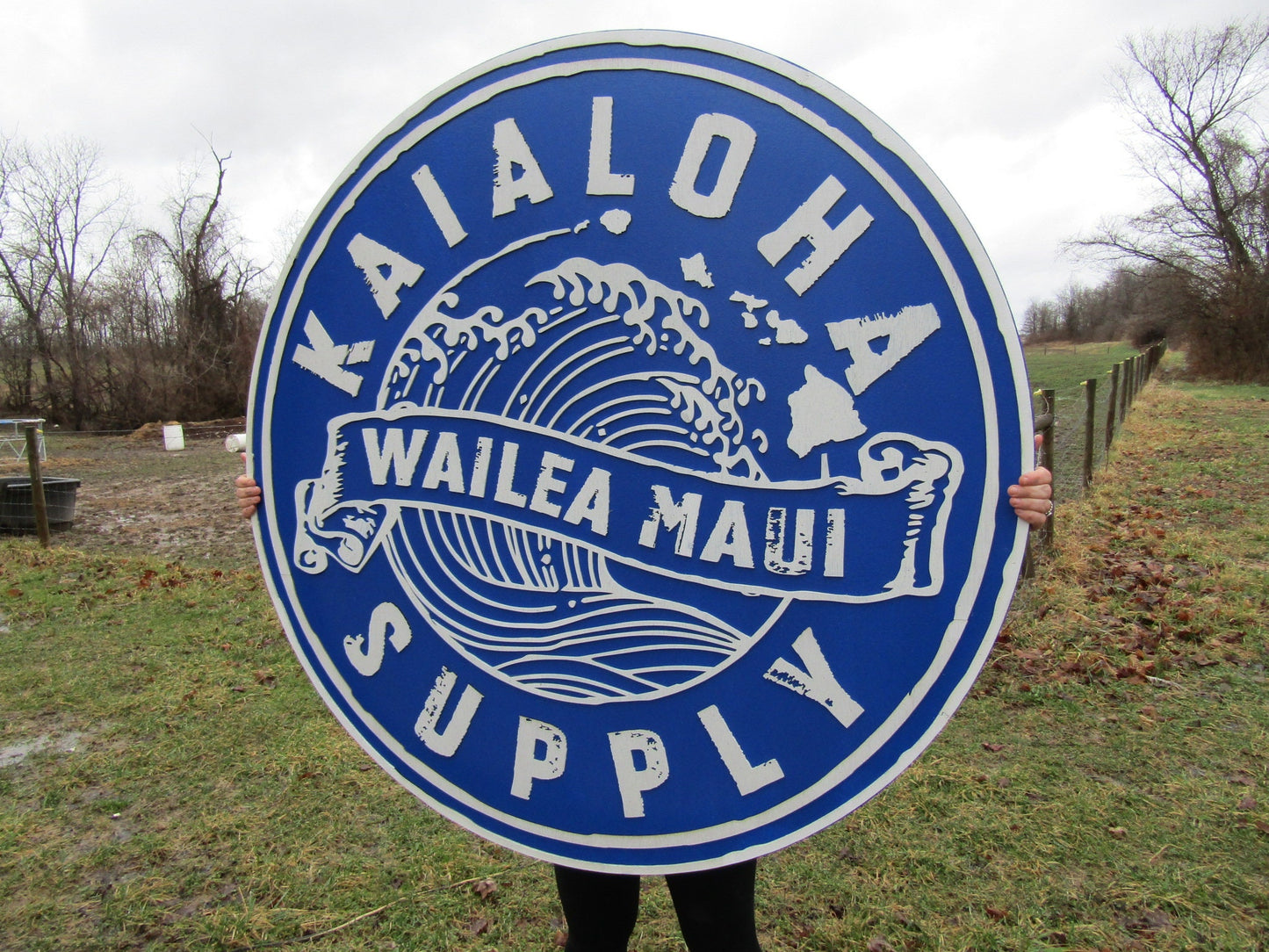 lot of 2 Extra Large Round Custom Signs Commerical Signage Signs Matching Business Logo Free Ship To Hawaii Made To Order Supply Store Ocean