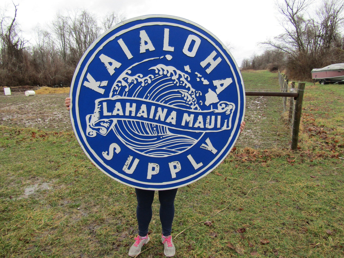 lot of 2 Extra Large Round Custom Signs Commerical Signage Signs Matching Business Logo Free Ship To Hawaii Made To Order Supply Store Ocean