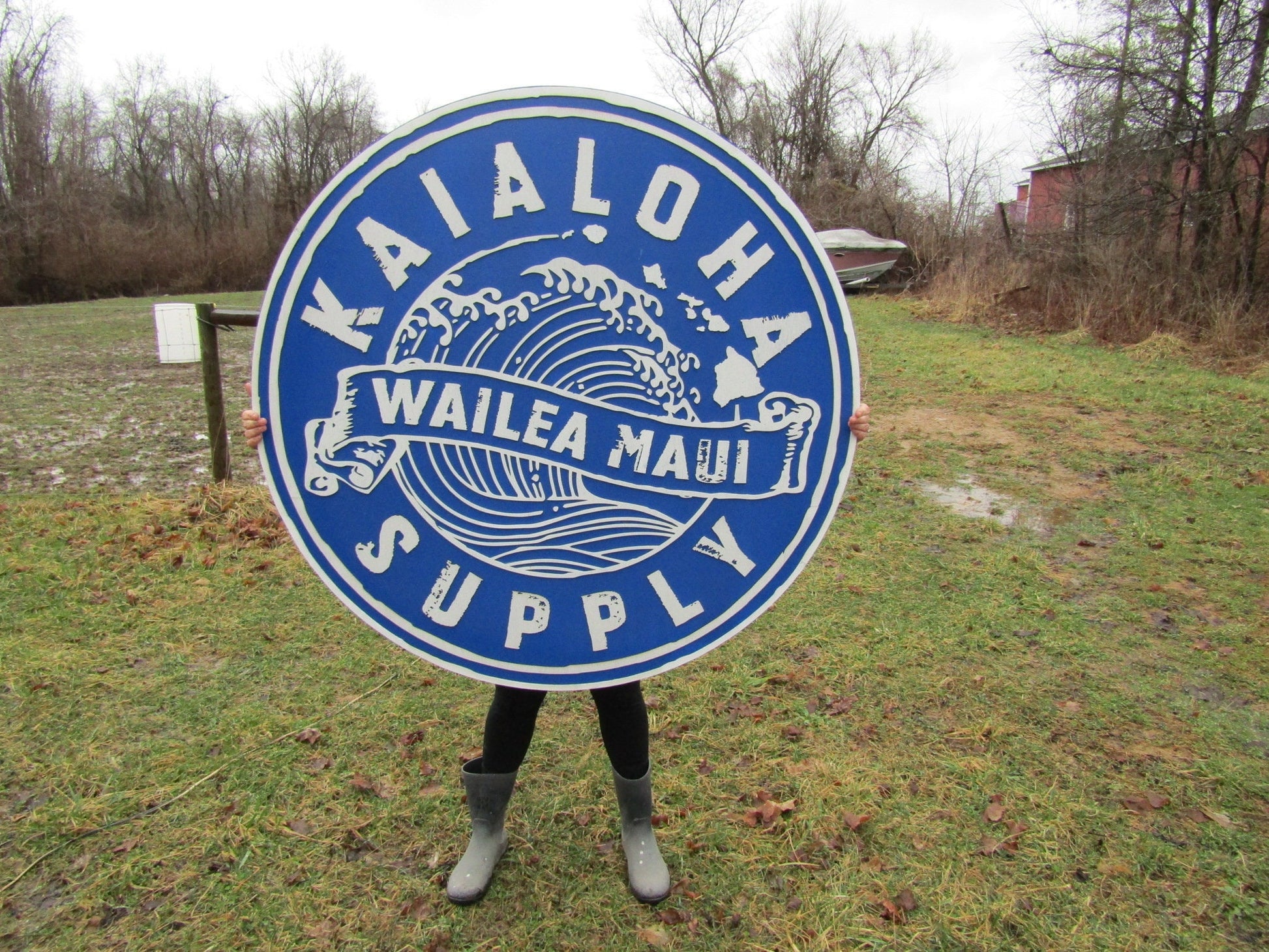 lot of 2 Extra Large Round Custom Signs Commerical Signage Signs Matching Business Logo Free Ship To Hawaii Made To Order Supply Store Ocean