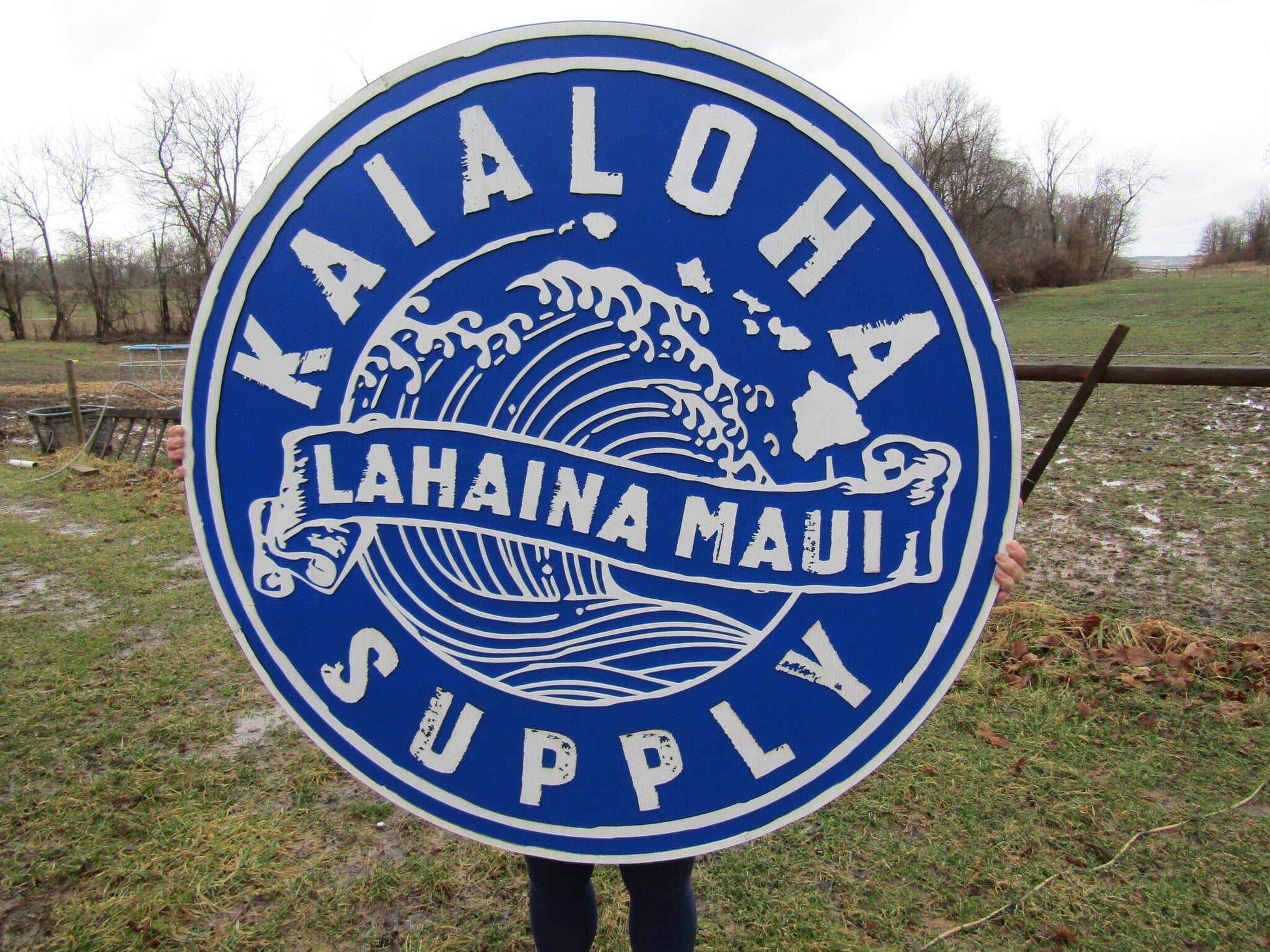 lot of 2 Extra Large Round Custom Signs Commerical Signage Signs Matching Business Logo Free Ship To Hawaii Made To Order Supply Store Ocean