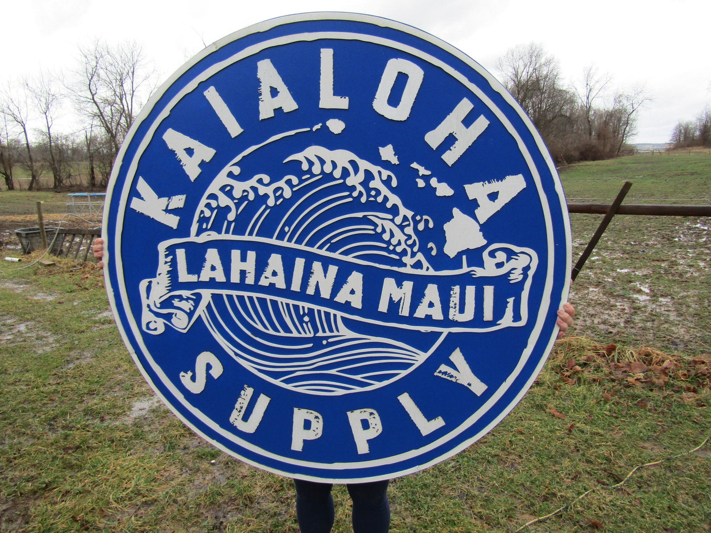 lot of 2 Extra Large Round Custom Signs Commerical Signage Signs Matching Business Logo Free Ship To Hawaii Made To Order Supply Store Ocean