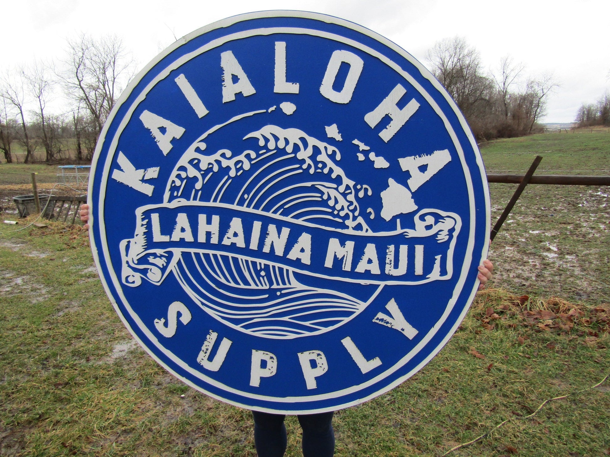 lot of 2 Extra Large Round Custom Signs Commerical Signage Signs Matching Business Logo Free Ship To Hawaii Made To Order Supply Store Ocean