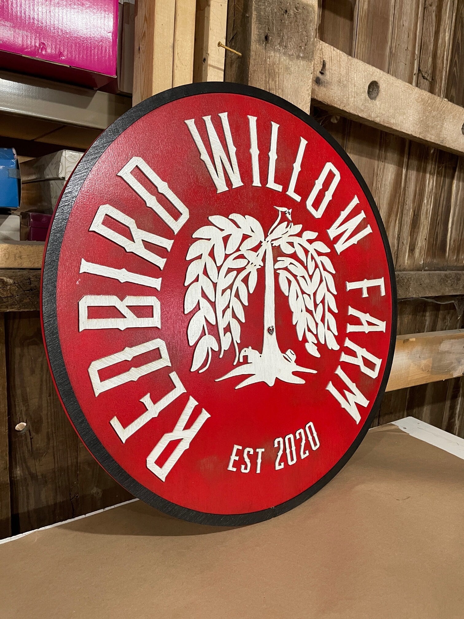 lot of 2 Extra Large Round Custom Signs Redbird Willow Tree Farm 3D Commerical Signage Signs Matching Business Logo Free Ship Made To Order