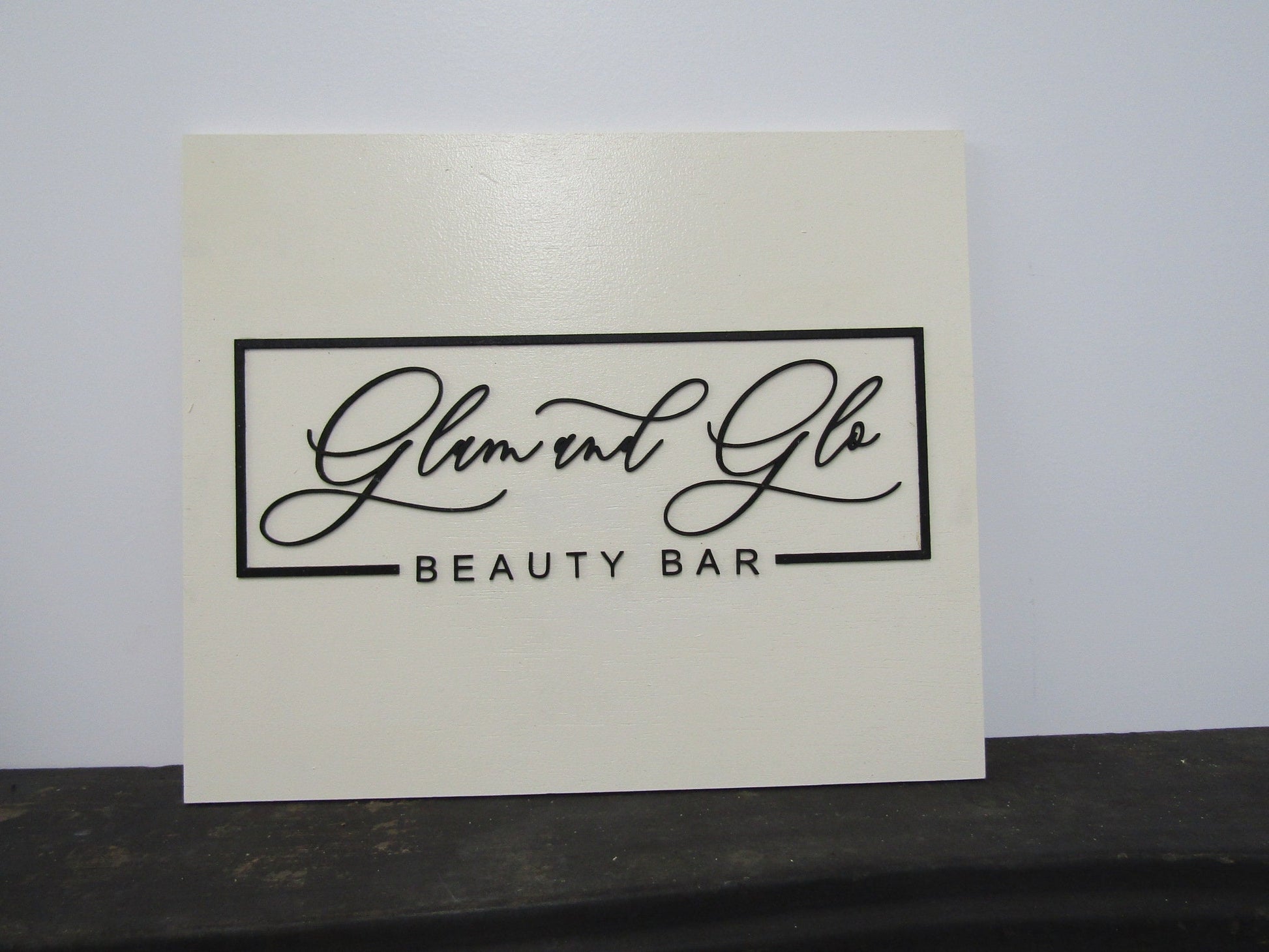 Custom Sign Square Business Commerical Signage Minimalist Made to Order Glam And Glo Beauty Store Front Small Shop Logo Wooden Handmade