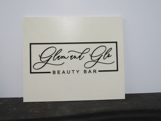 Custom Sign Square Business Commerical Signage Minimalist Made to Order Glam And Glo Beauty Store Front Small Shop Logo Wooden Handmade