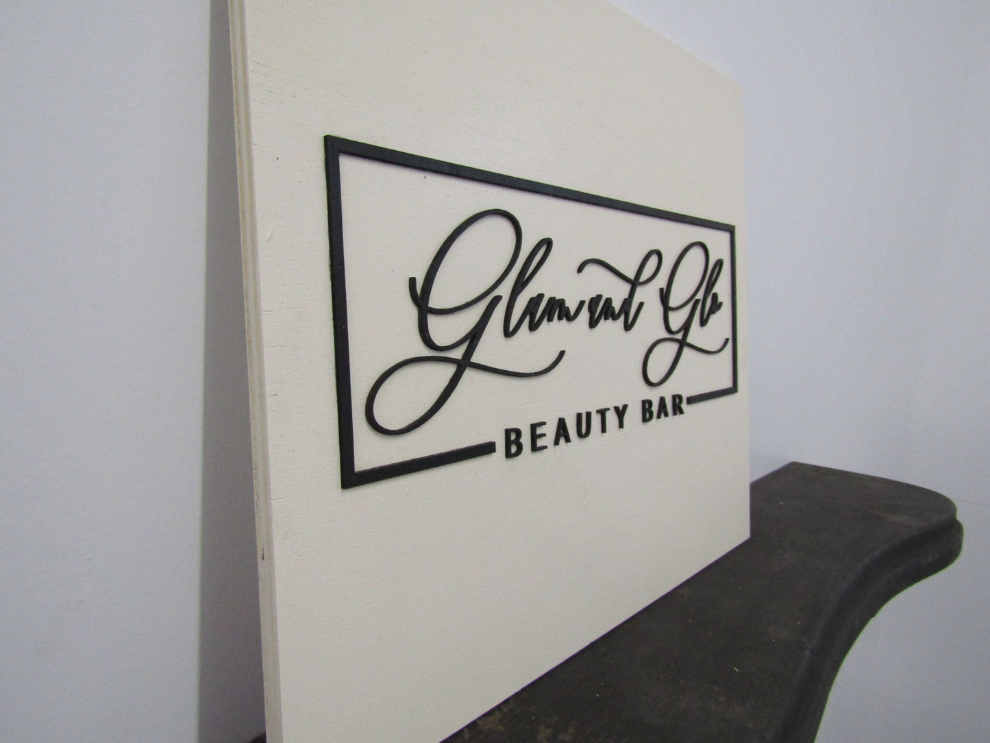 Custom Sign Square Business Commerical Signage Minimalist Made to Order Glam And Glo Beauty Store Front Small Shop Logo Wooden Handmade