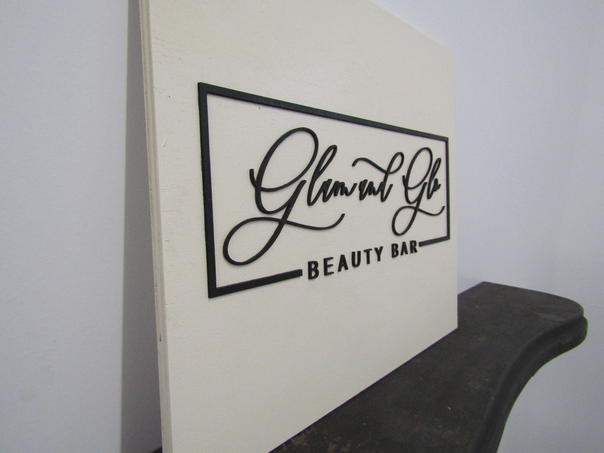 Custom Sign Square Business Commerical Signage Minimalist Made to Order Glam And Glo Beauty Store Front Small Shop Logo Wooden Handmade