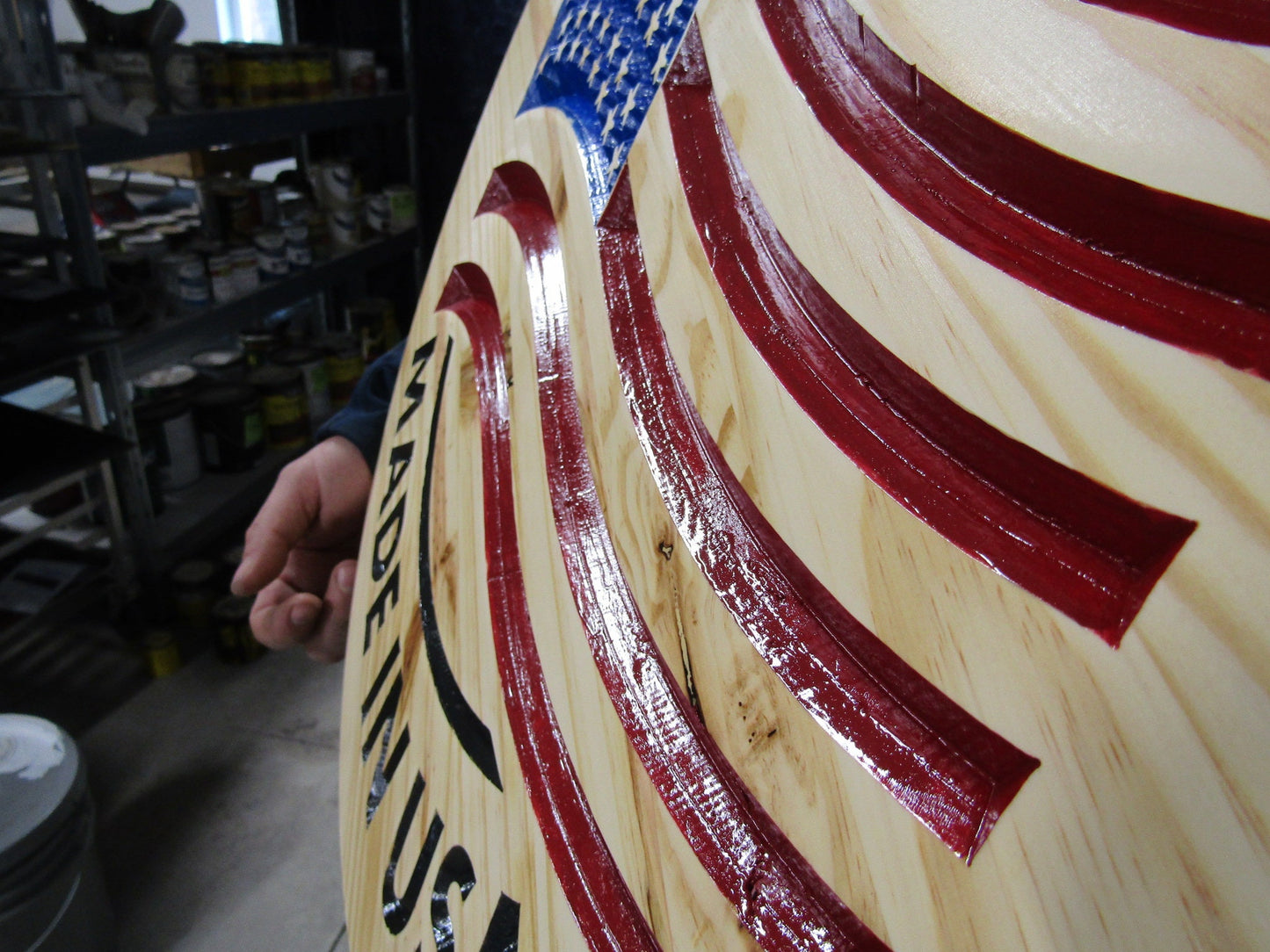 Wooden Engraved Routed Made In Usa Color Filled Red White Blue Round Natural Wood Circle Sign Display Handmade Decor Signage Commerical Use
