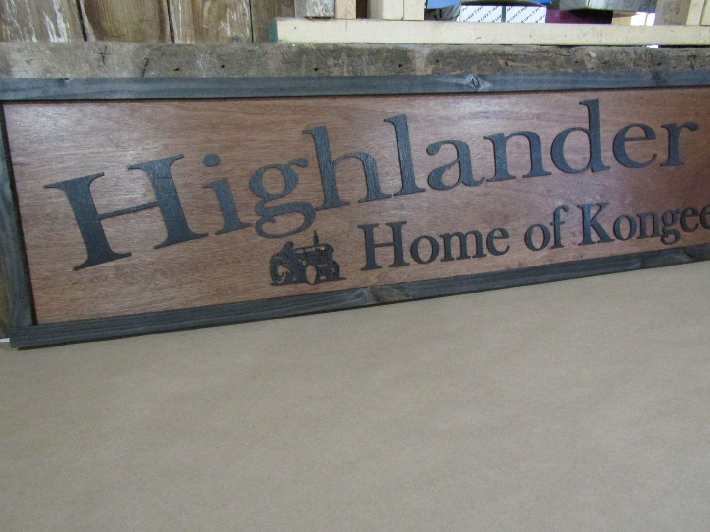 Large Custom Farm Sign Highlander Woods Tractor Over-sized Rustic Business Logo Wood Laser Cut Out 3D Extra Large Sign Footstepsinthepast