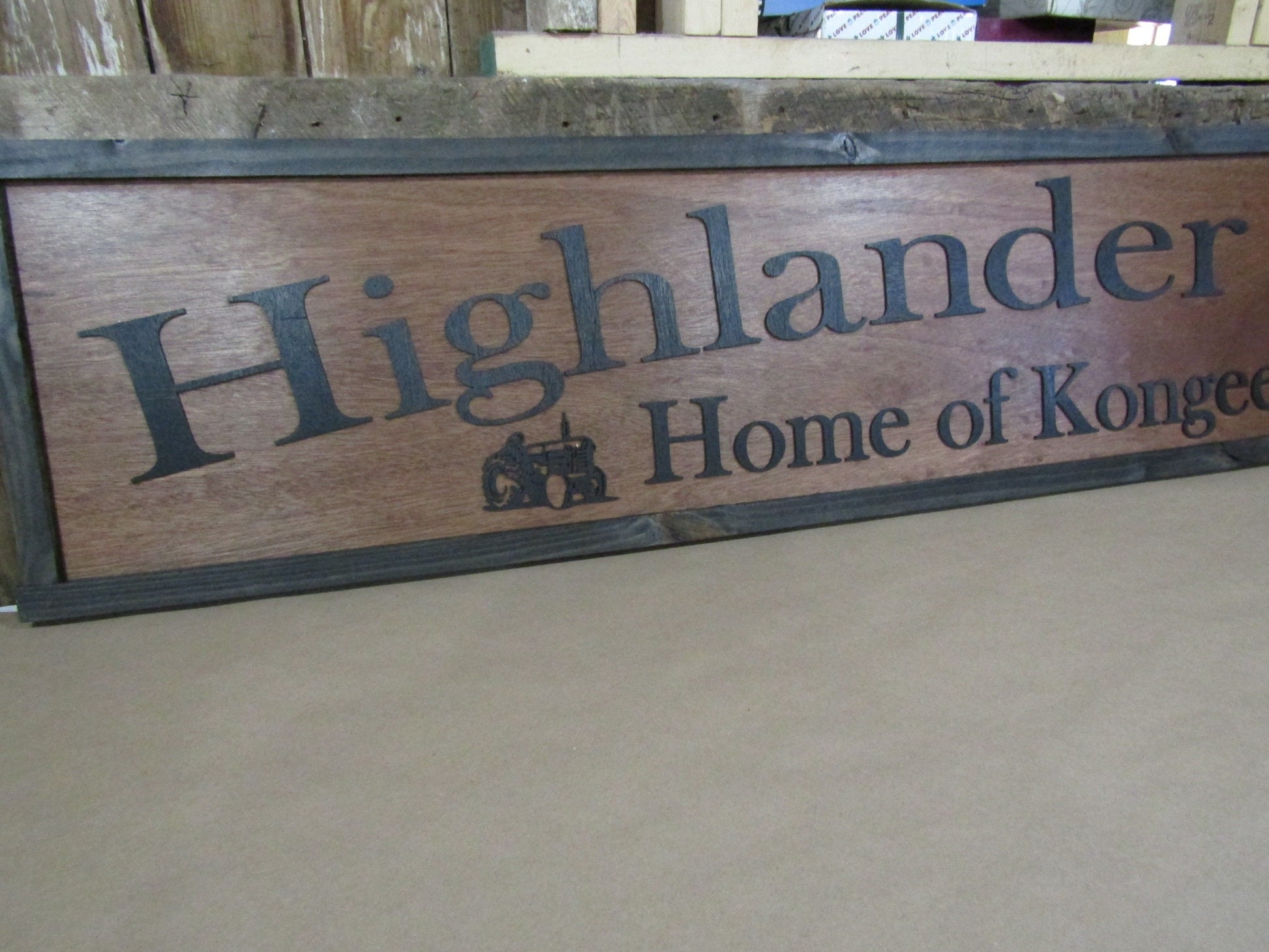 Large Custom Farm Sign Highlander Woods Tractor Over-sized Rustic Business Logo Wood Laser Cut Out 3D Extra Large Sign Footstepsinthepast