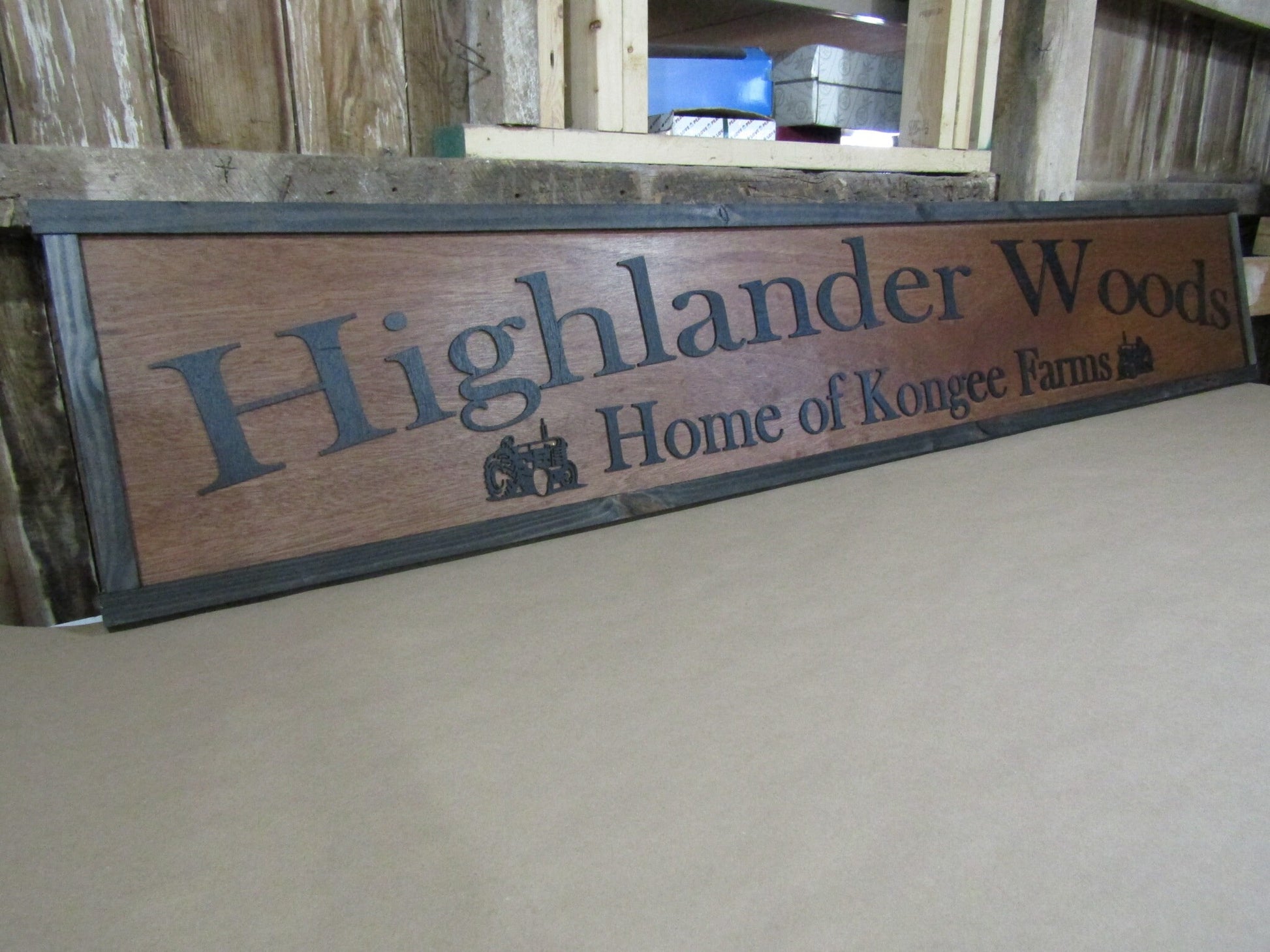 Large Custom Farm Sign Highlander Woods Tractor Over-sized Rustic Business Logo Wood Laser Cut Out 3D Extra Large Sign Footstepsinthepast