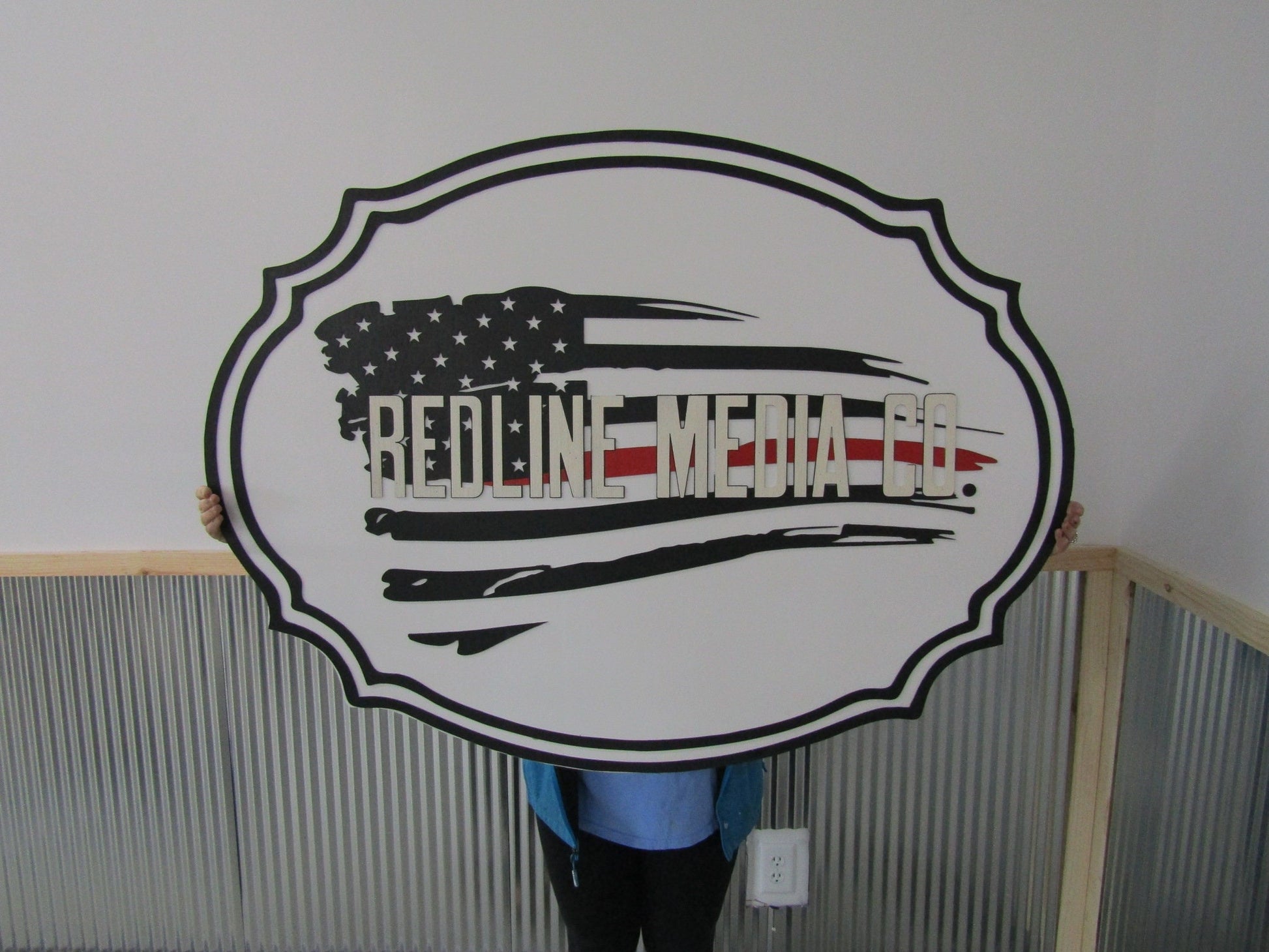 American Flag Oval Sign Business Logo Large Wood Oval Business Sign Commercial Signage Flag Company Logo Personalized Made To Order