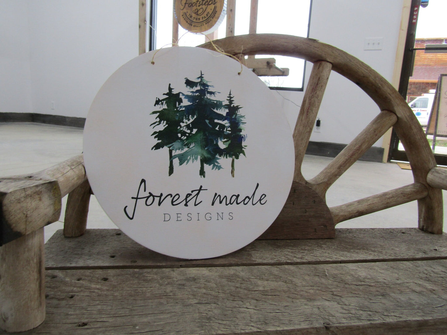 Your Actual Logo Round Small Business Hanging Sign Business Custom Circle Personalized Home Decor Plaque Wall Art Color Wood Print Forest