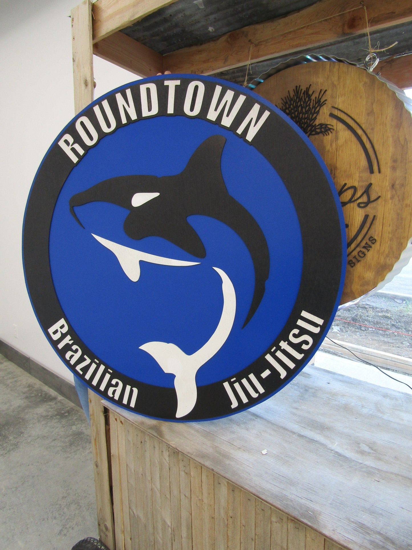 Custom Round Wood Sign Jiu-Jitsu Martial Arts Signage Business Logo Orca Karate Wrestling Handmade 3D Personalized Wooden Judo Sign Large
