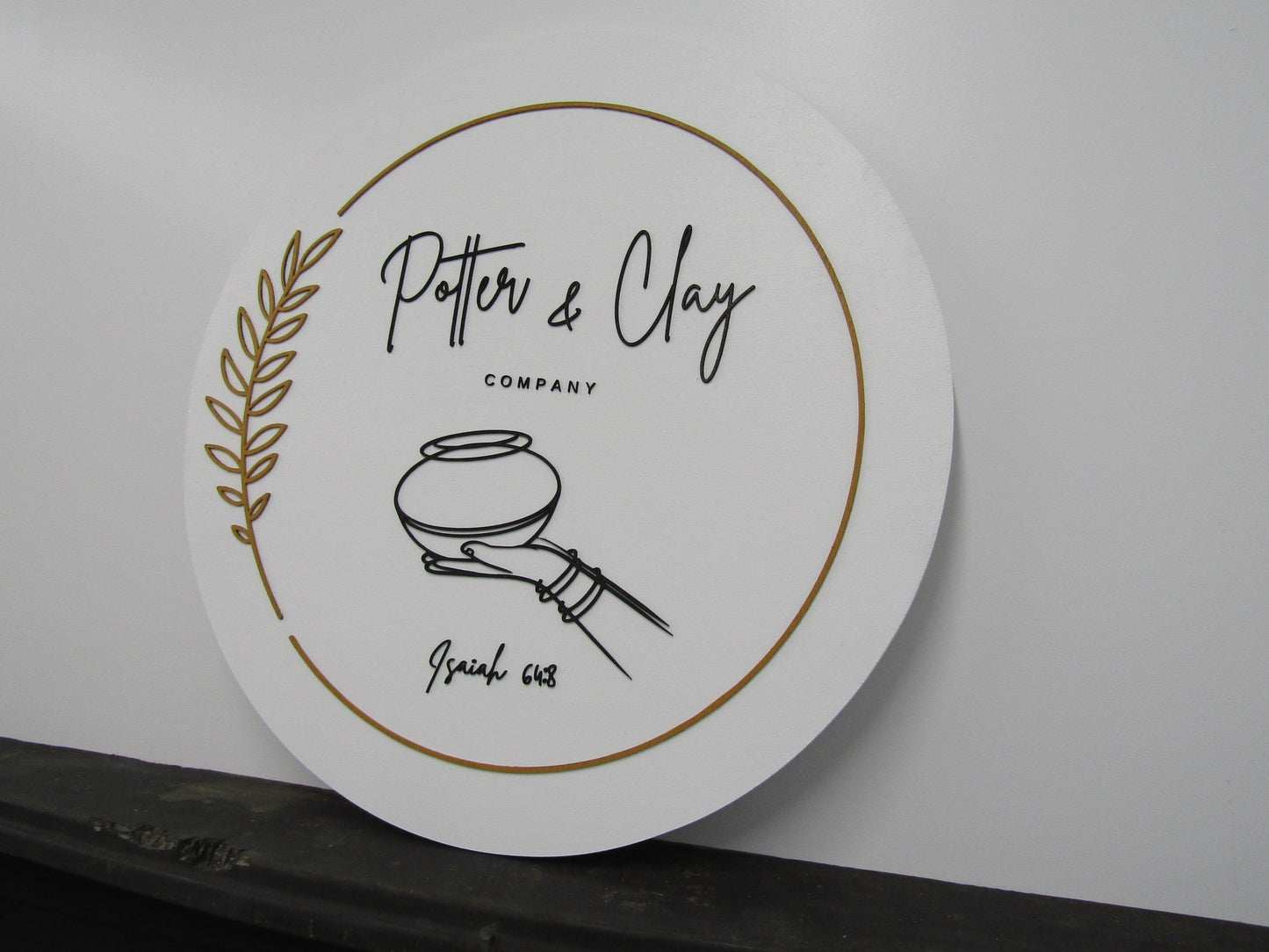 Custom Sign Round Business Commerical Signage Minimalist Made to Order Pottery Clay Store Front Small Shop Logo Hand Circle Wooden Handmade