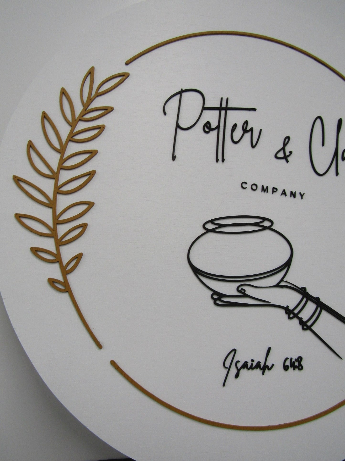 Custom Sign Round Business Commerical Signage Minimalist Made to Order Pottery Clay Store Front Small Shop Logo Hand Circle Wooden Handmade